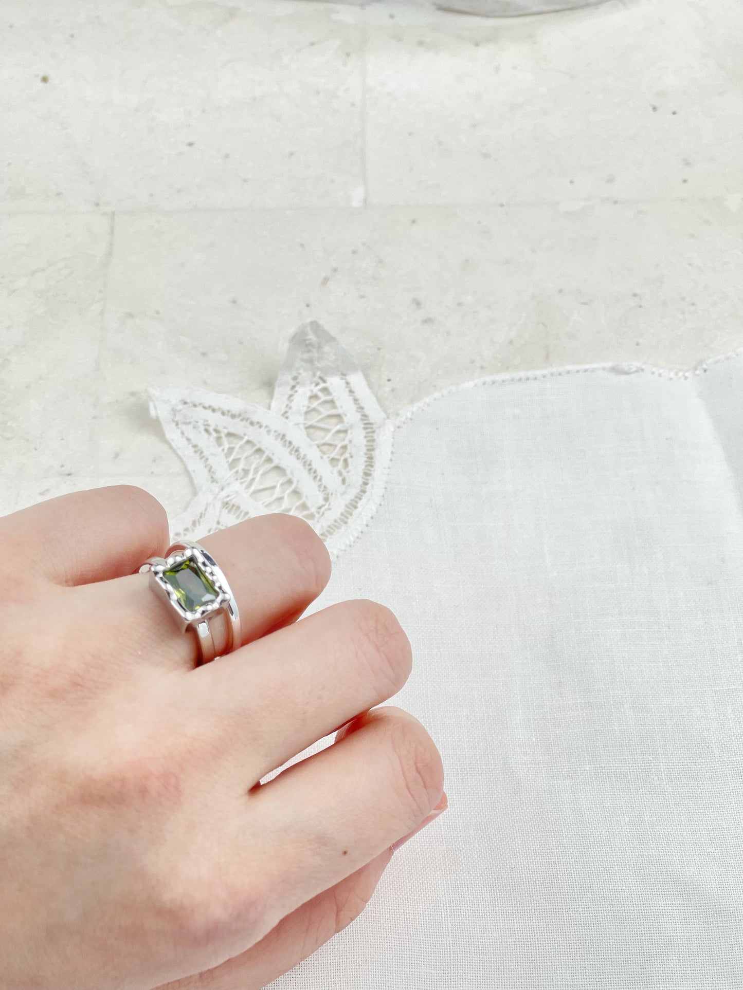 Silver Dark Green Topaz Ring