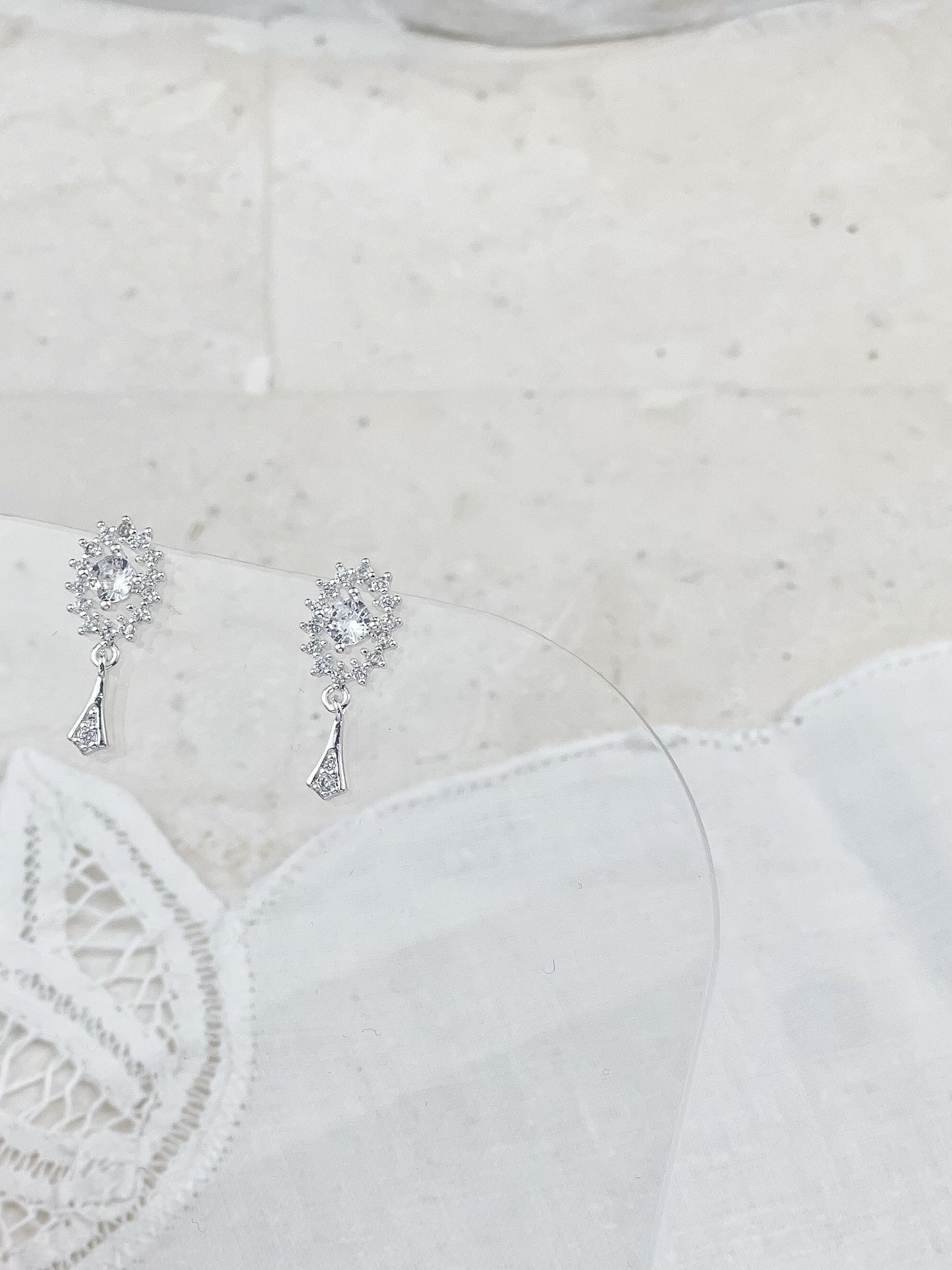 Silver Diamond Vintage Hand Mirror Earrings