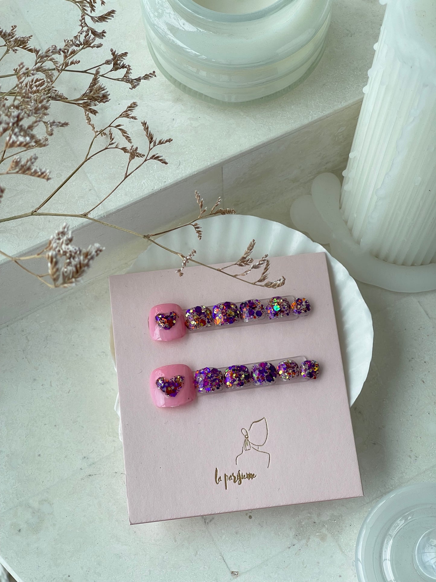 Pink Heart (Feet) Press On Nails