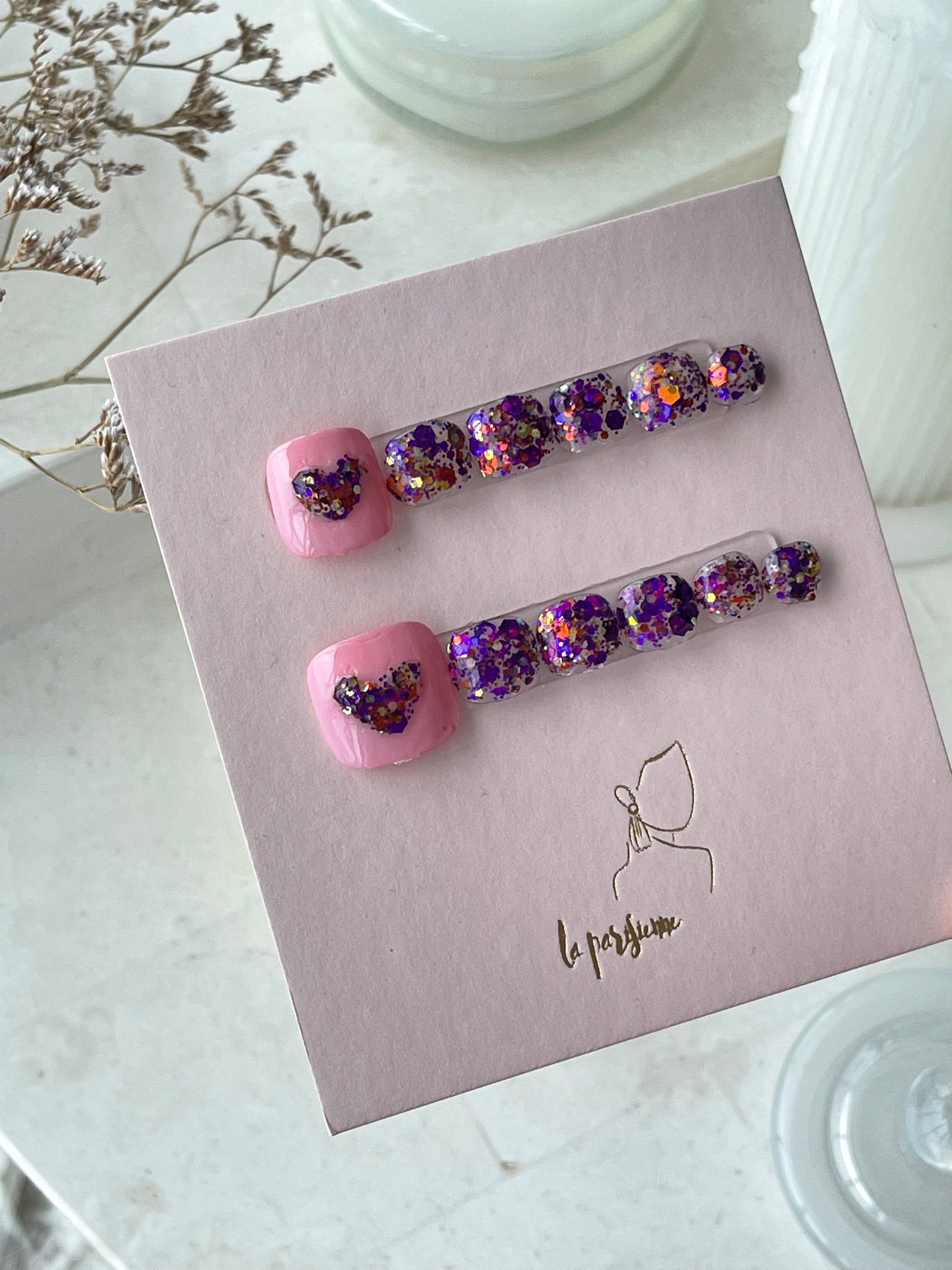 Pink Heart (Feet) Press On Nails