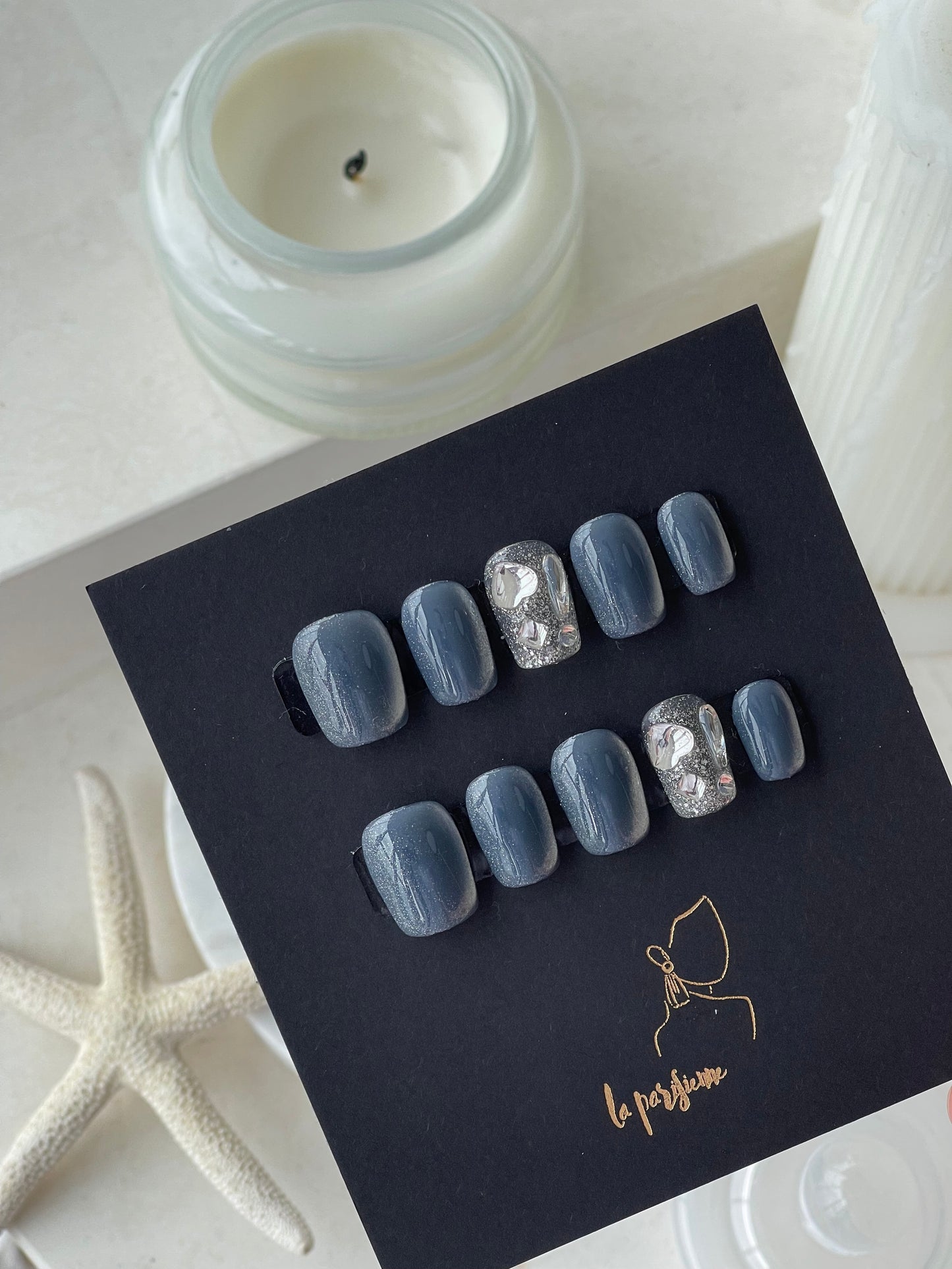 Blue Cat Eye Press On Nails