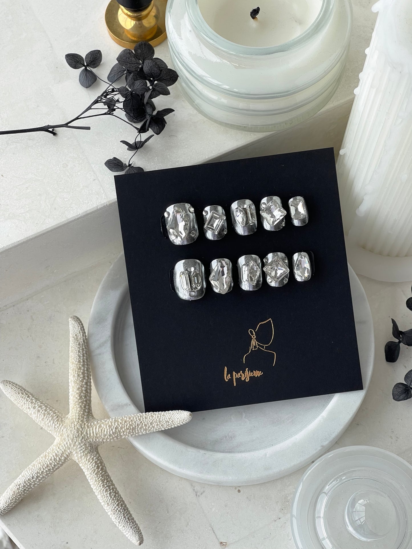 Silver Diamond Press On Nails
