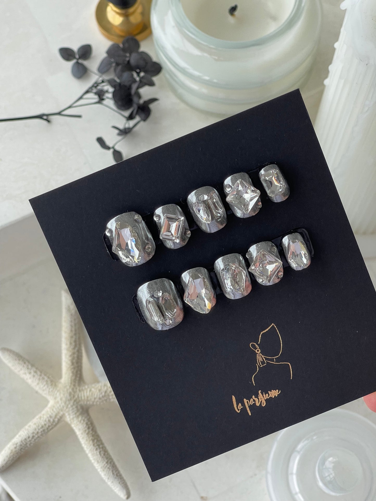 Silver Diamond Press On Nails