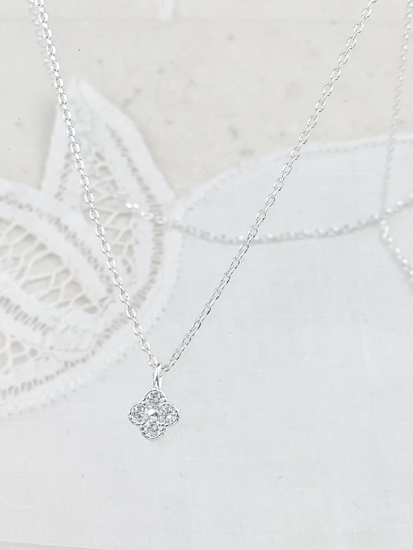 Silver Clover Cubic Zirconia Necklace