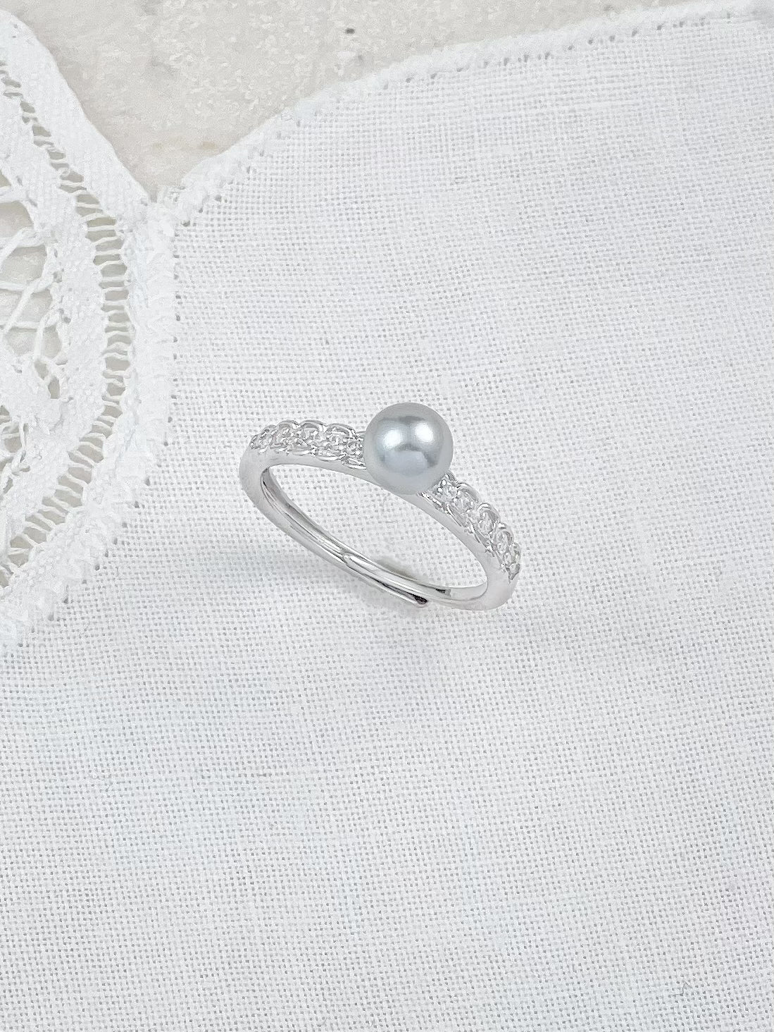 Silver Cubic Zirconia Pearl Ring