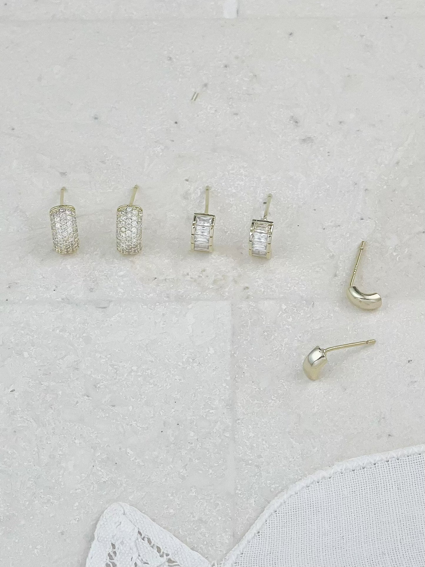 Gold Plated Cubic Zirconia Semicircle Hoop Earrings 3-Pack