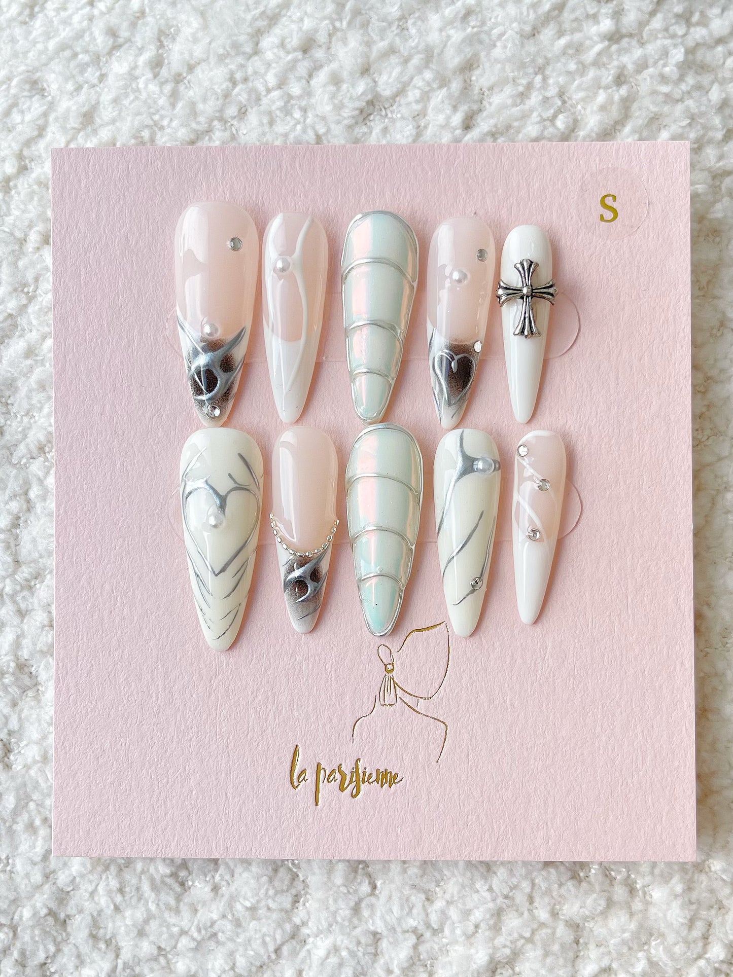 Silver Feather Streamer Press On Nails