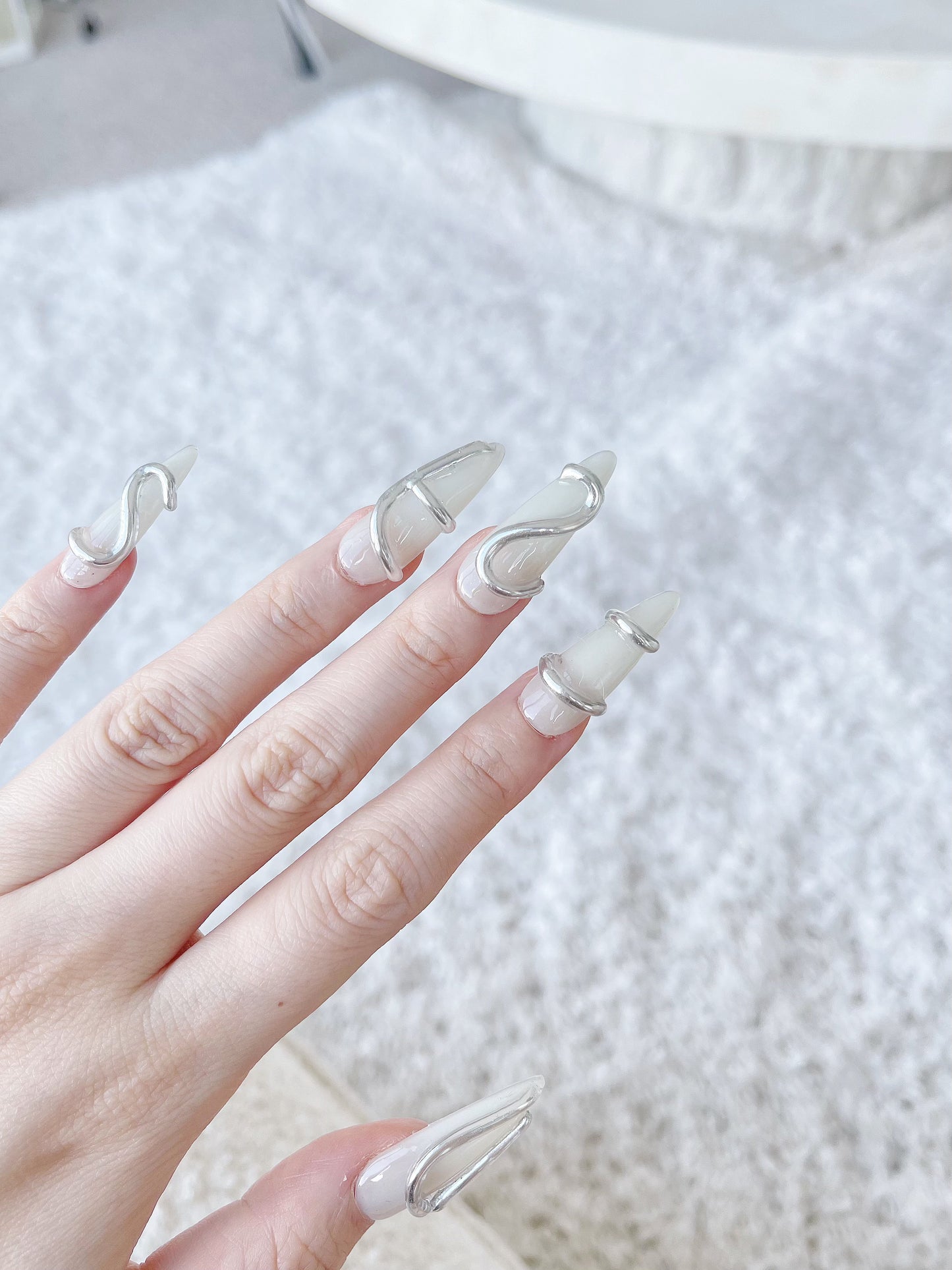 White Dream Space Press On Nails
