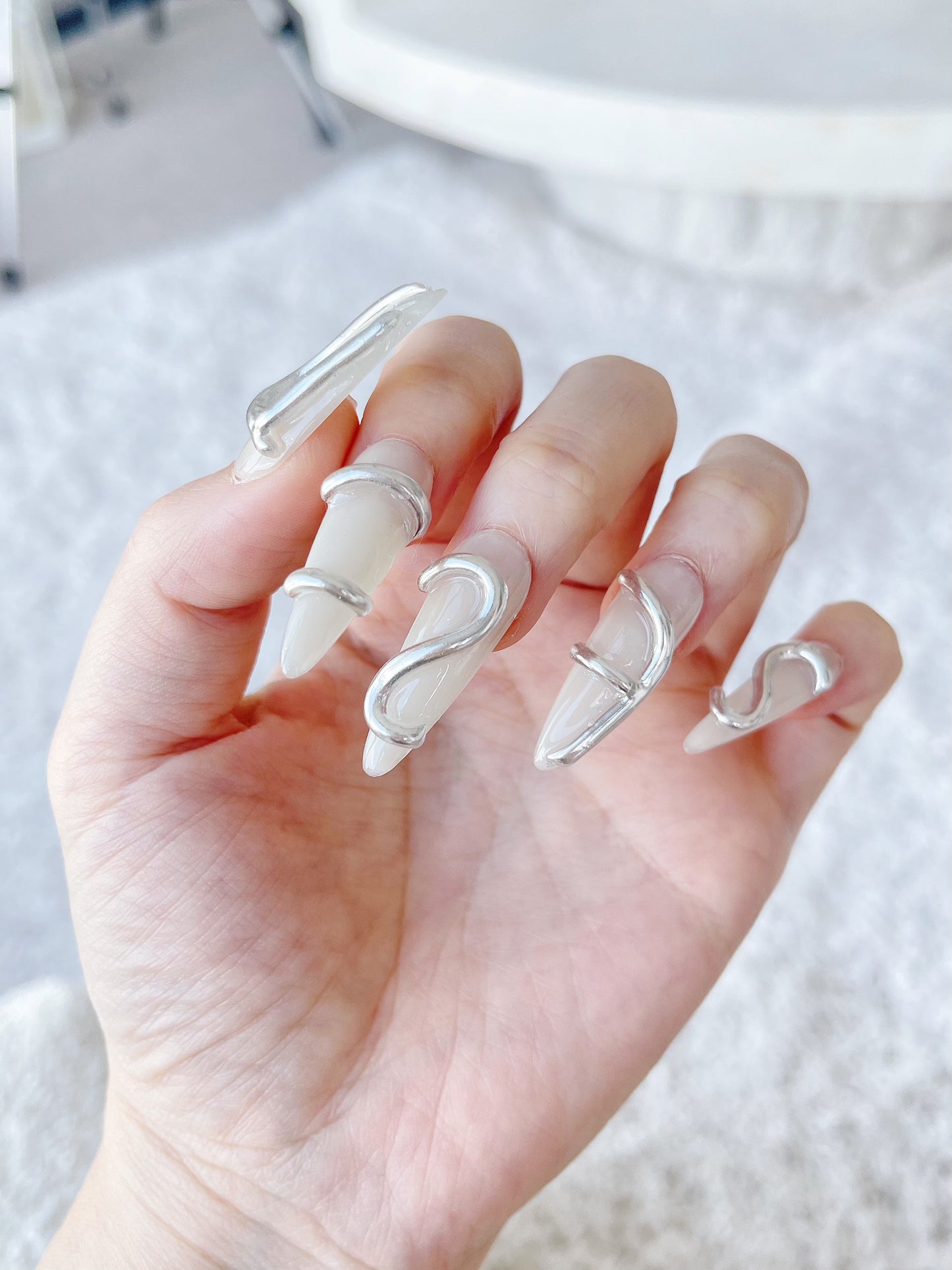 White Dream Space Press On Nails