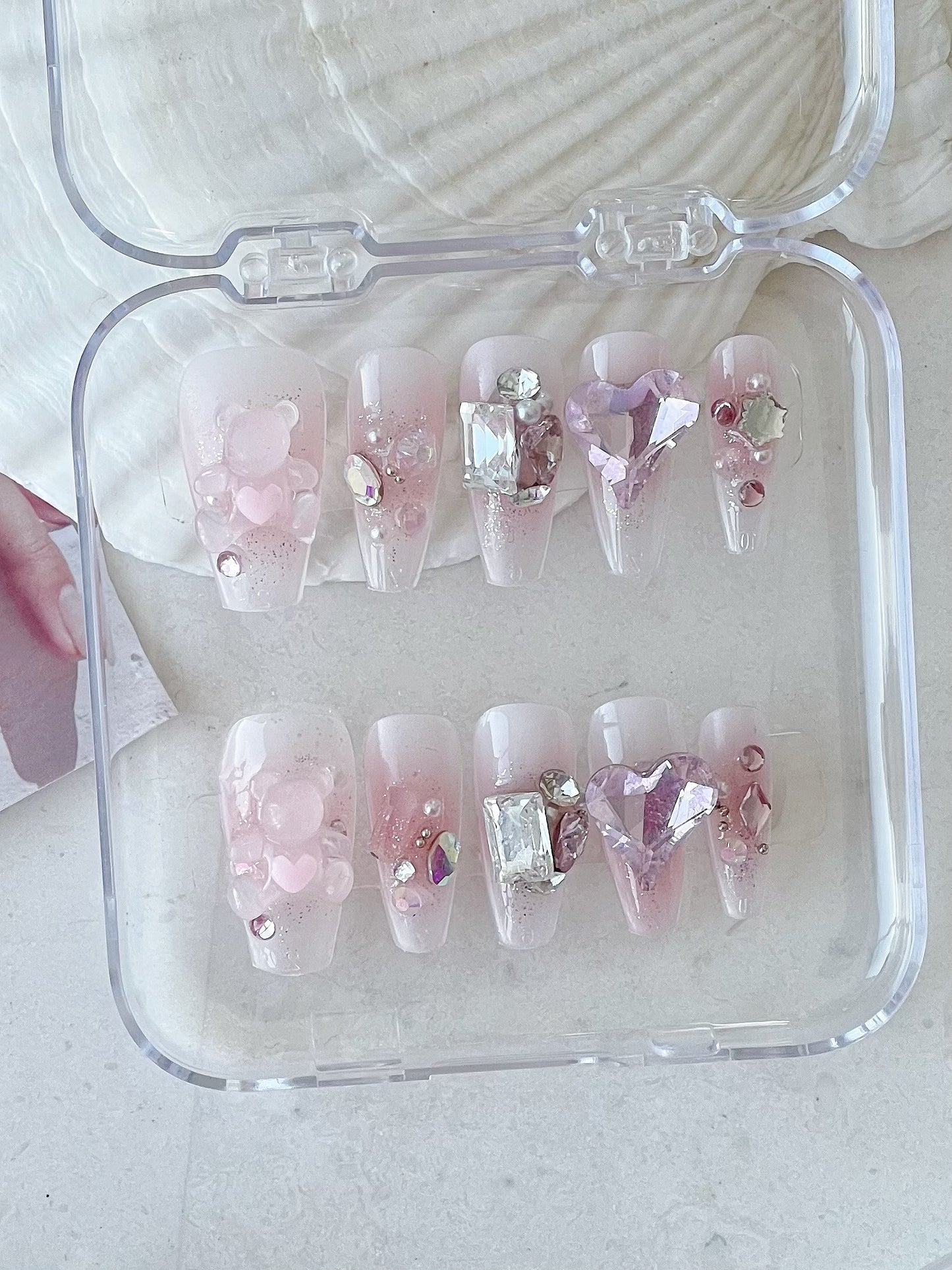 Pink Bear Press On Nails