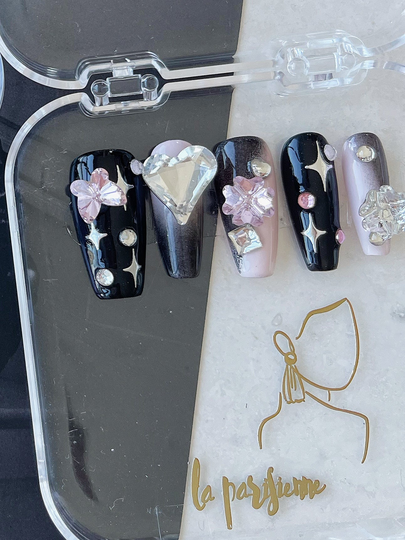 Black Pink Press On Nails