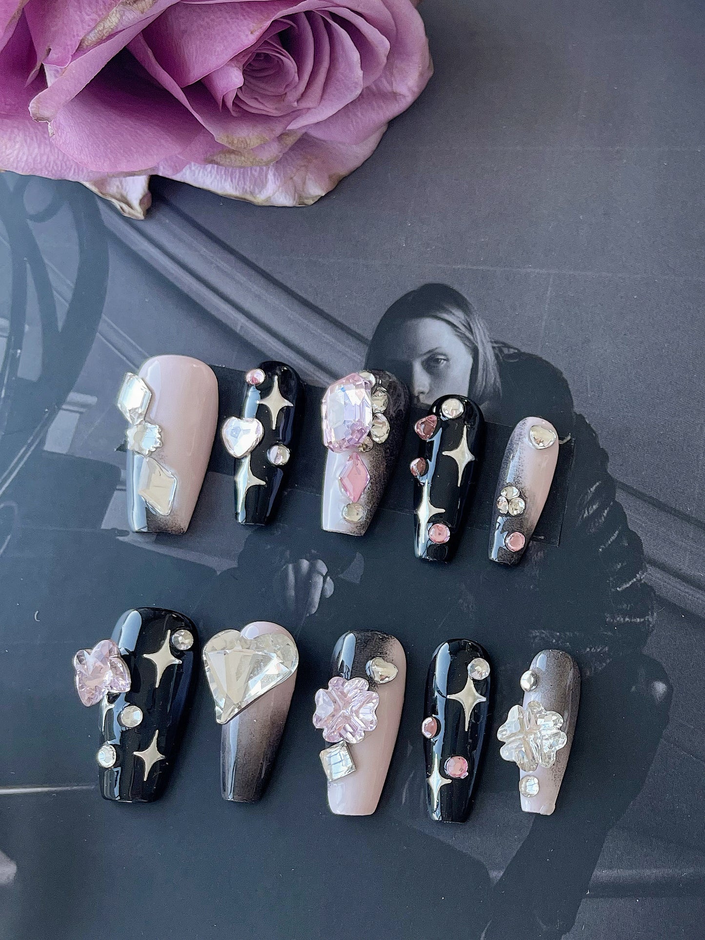 Black Pink Press On Nails
