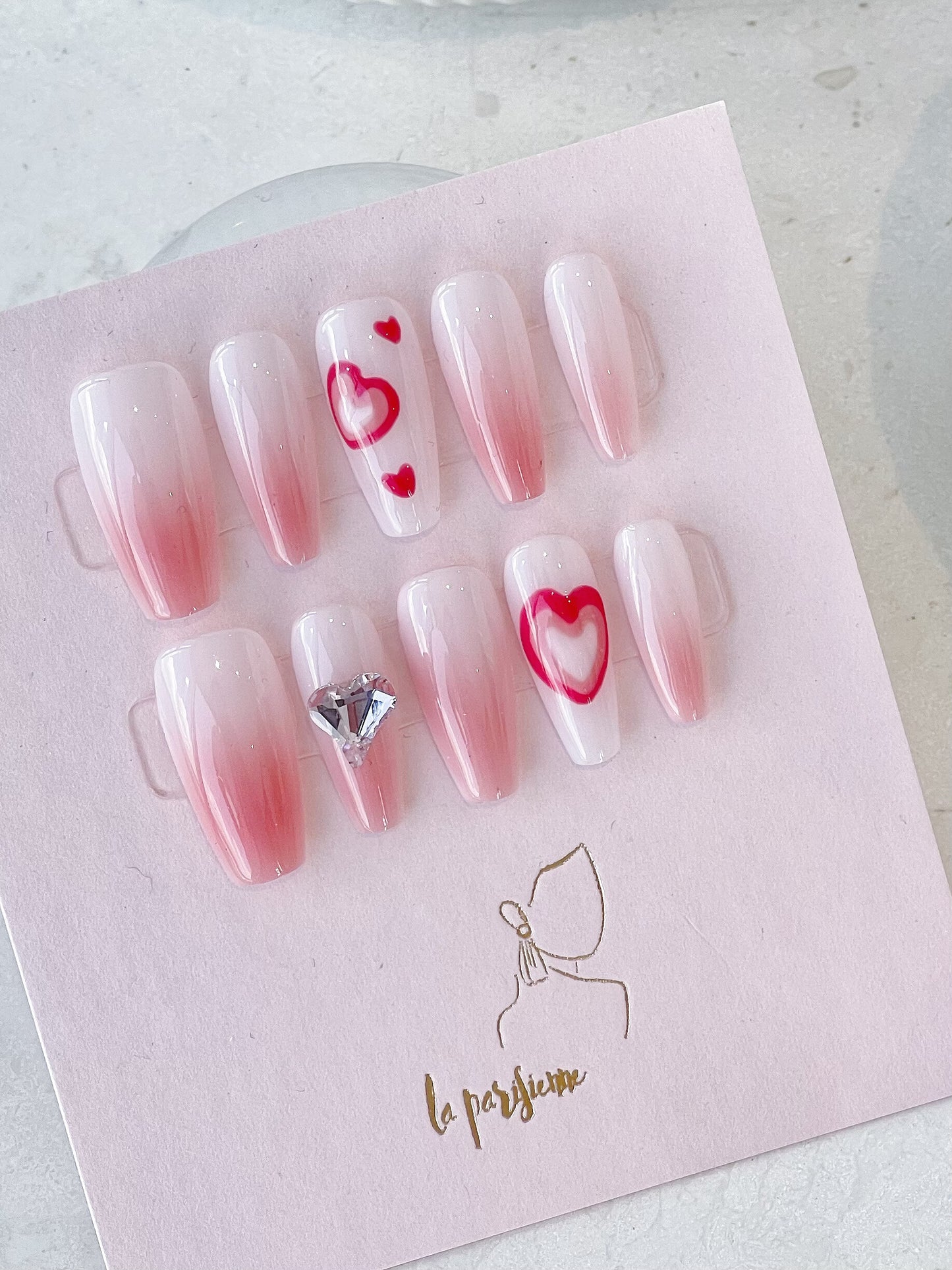 Pink Heart Press On Nails