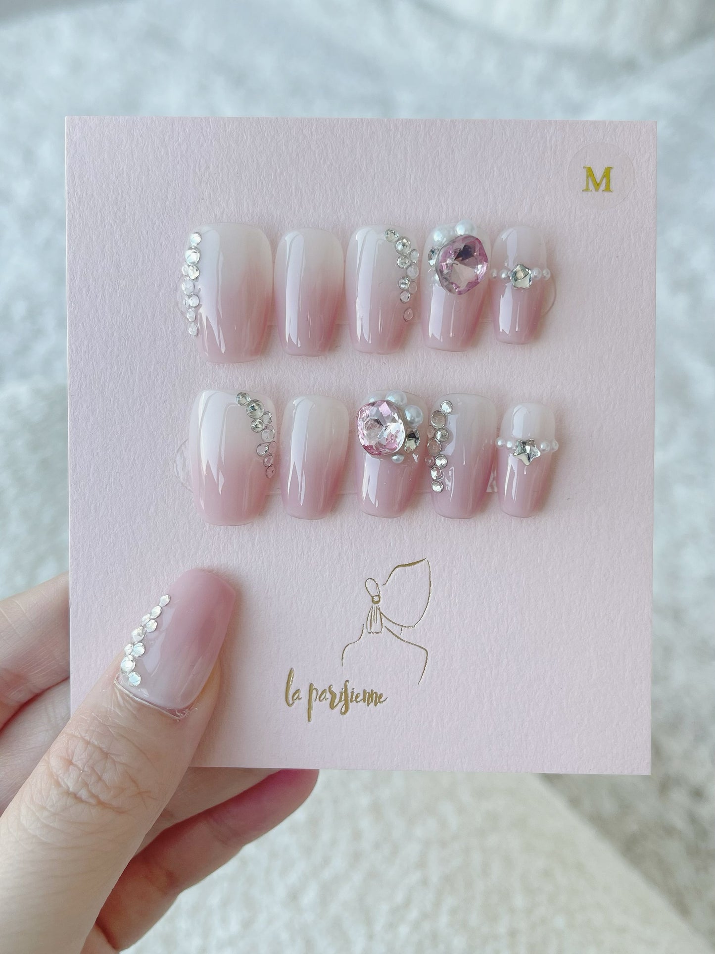 Gradient Pink Diamond Press On Nails