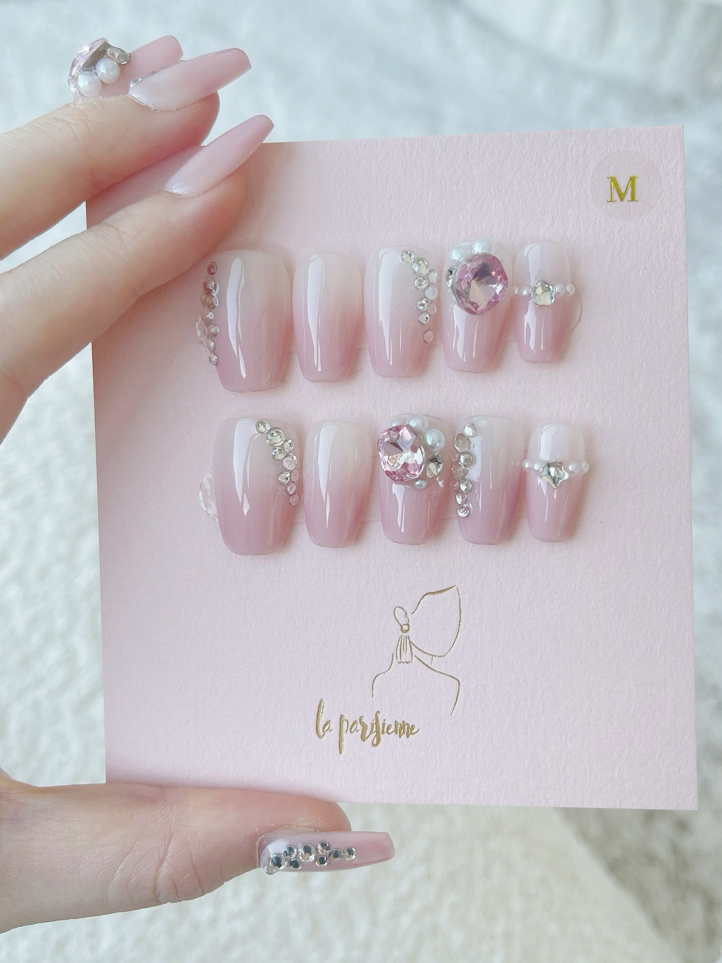 Gradient Pink Diamond Press On Nails