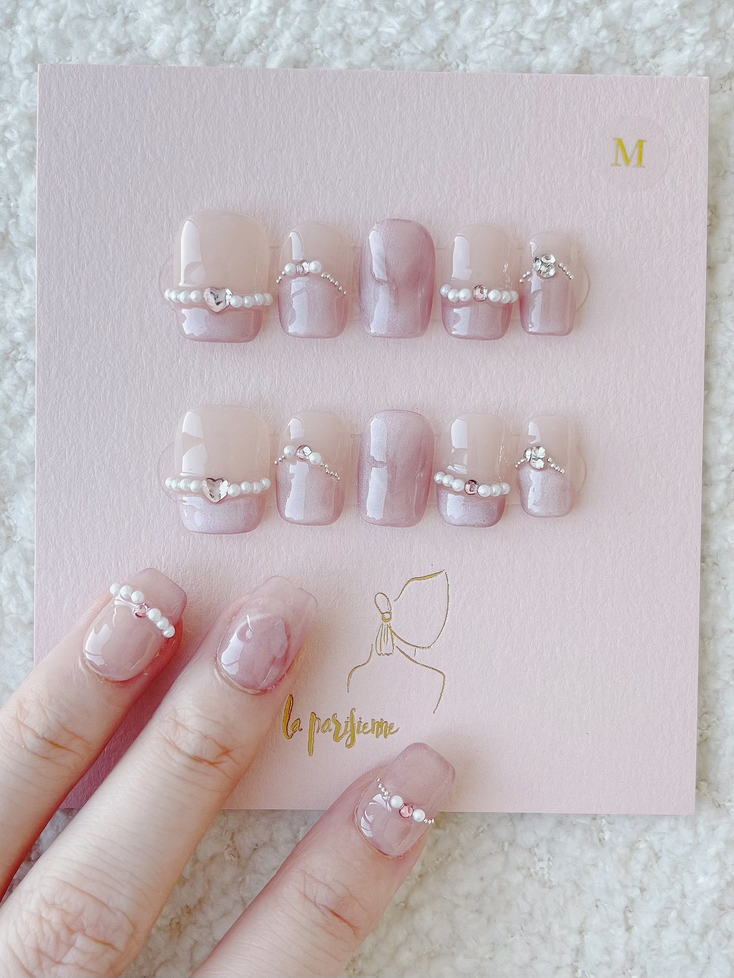 Cat Eye Pearl French Style Press On Nails