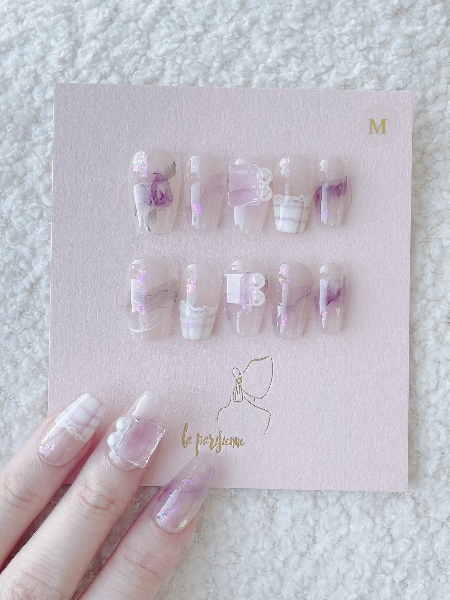 Purple Smudge Rock Sugar Diamond Press On Nails