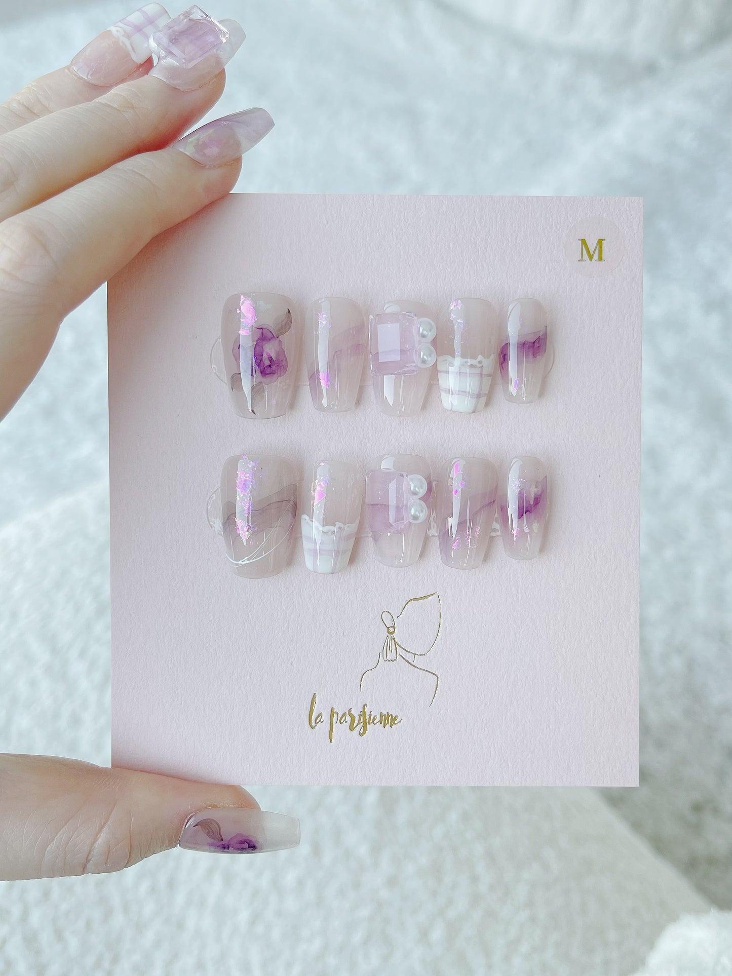 Purple Smudge Rock Sugar Diamond Press On Nails