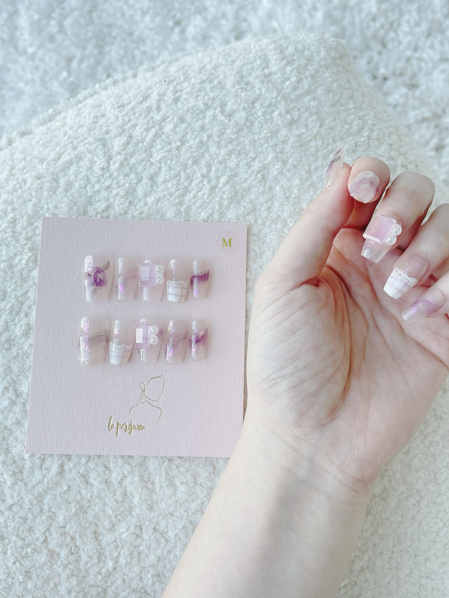 Purple Smudge Rock Sugar Diamond Press On Nails