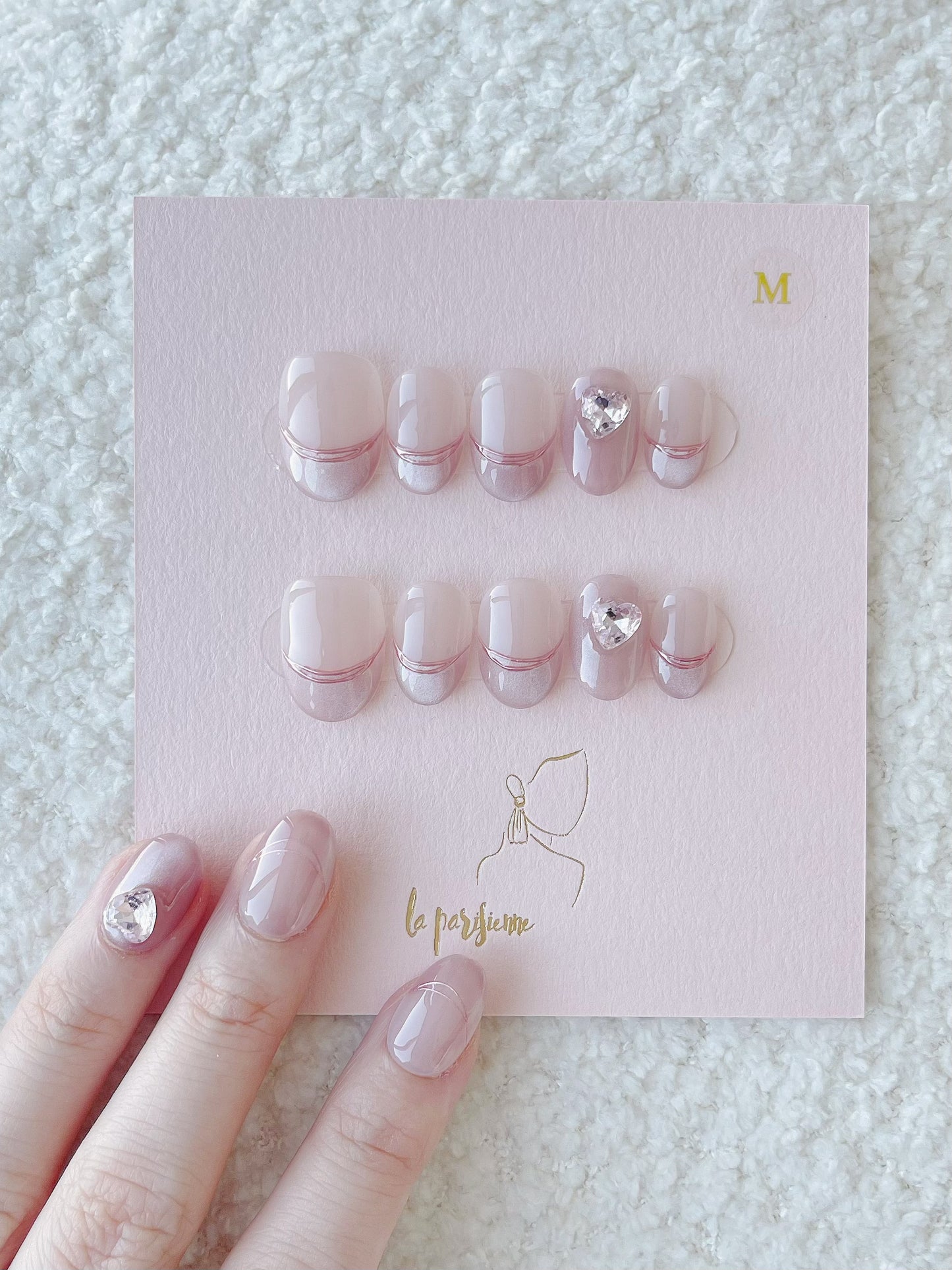 Cat Eye French Manicure Metal Line Press On Nails