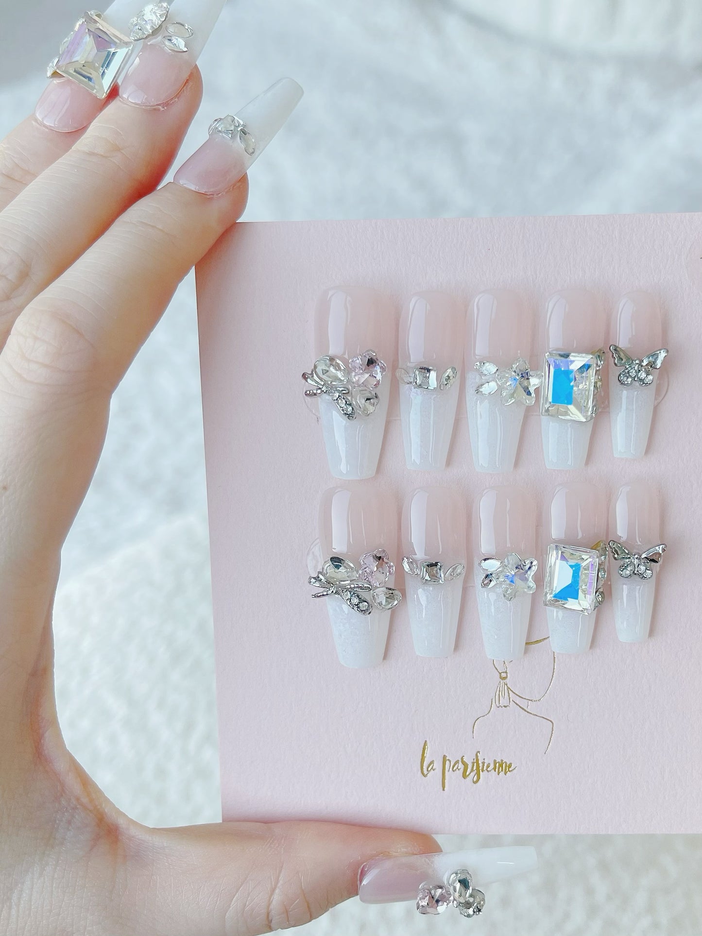 Diamond French Manicure Press On Nails