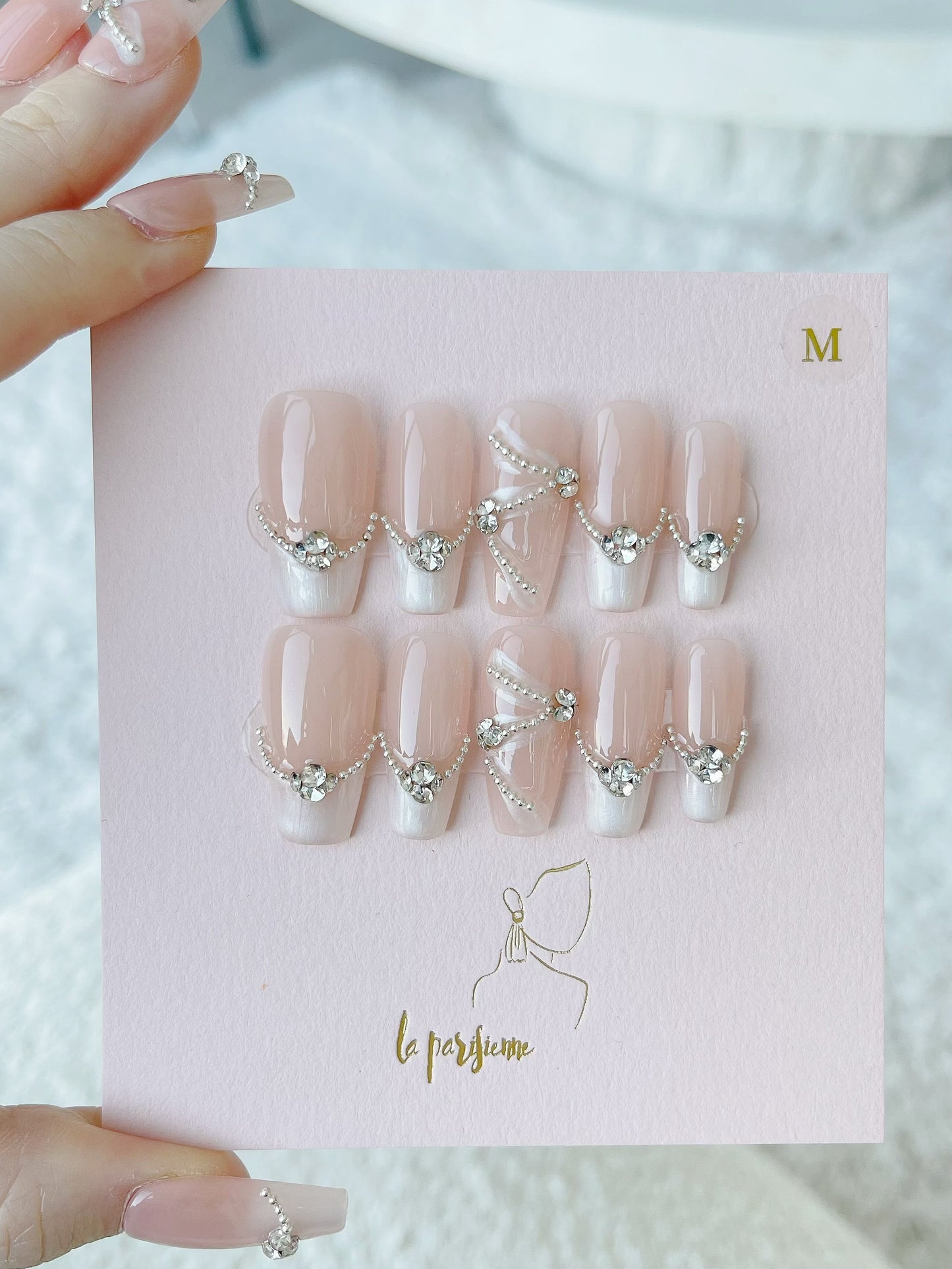 Ribbon French Manicure Press On Nails