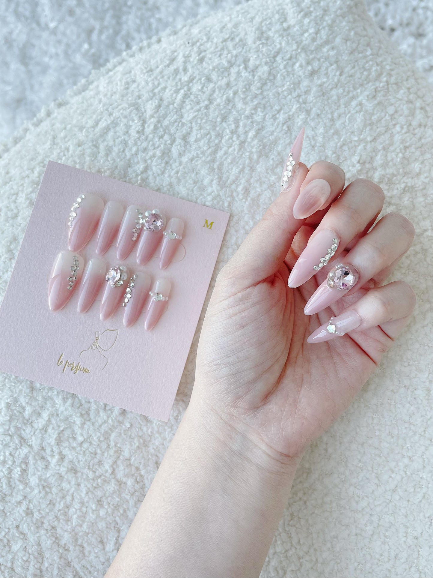 Pink Gradient Diamond Manicure Press On Nails