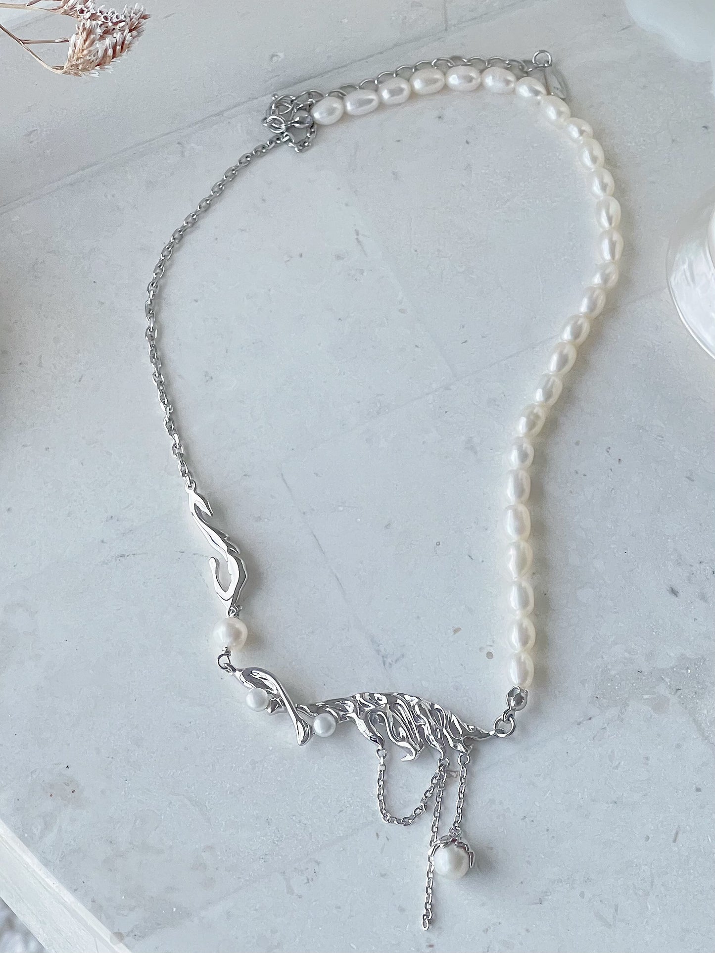 Marie Sterling Silver Molten Tassel Freshwater Pearl Necklace