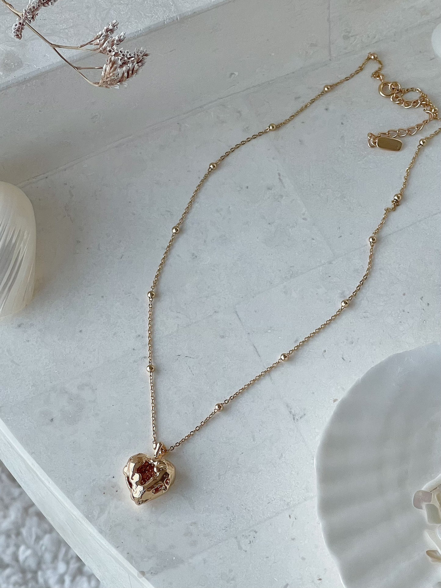 Cailleach Gold Plated Molten Hollow Heart Necklace