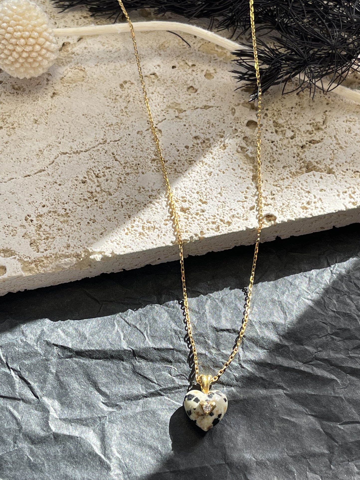 Romina Dalmatian Jasper Heart Necklace