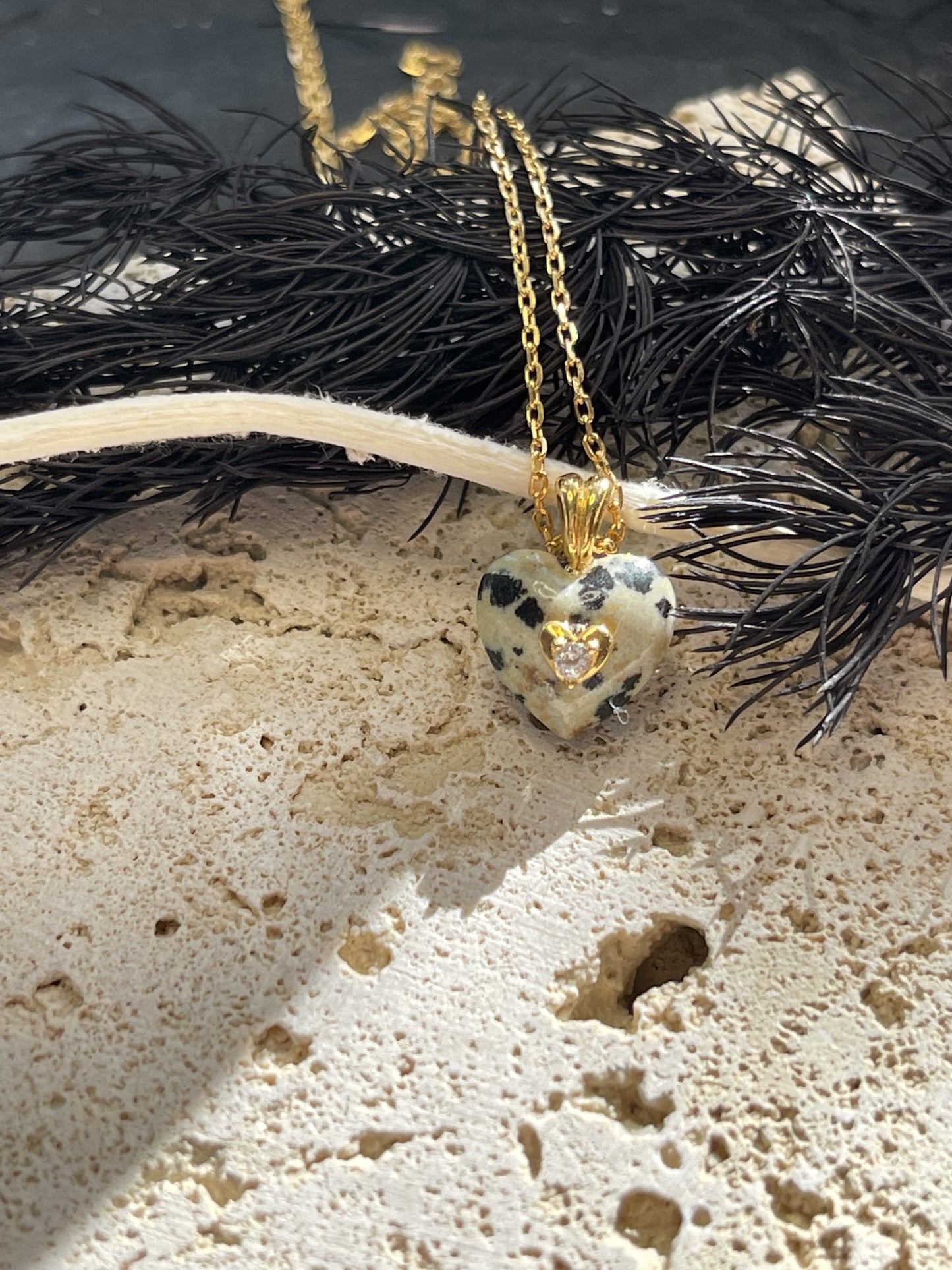 Romina Dalmatian Jasper Heart Necklace