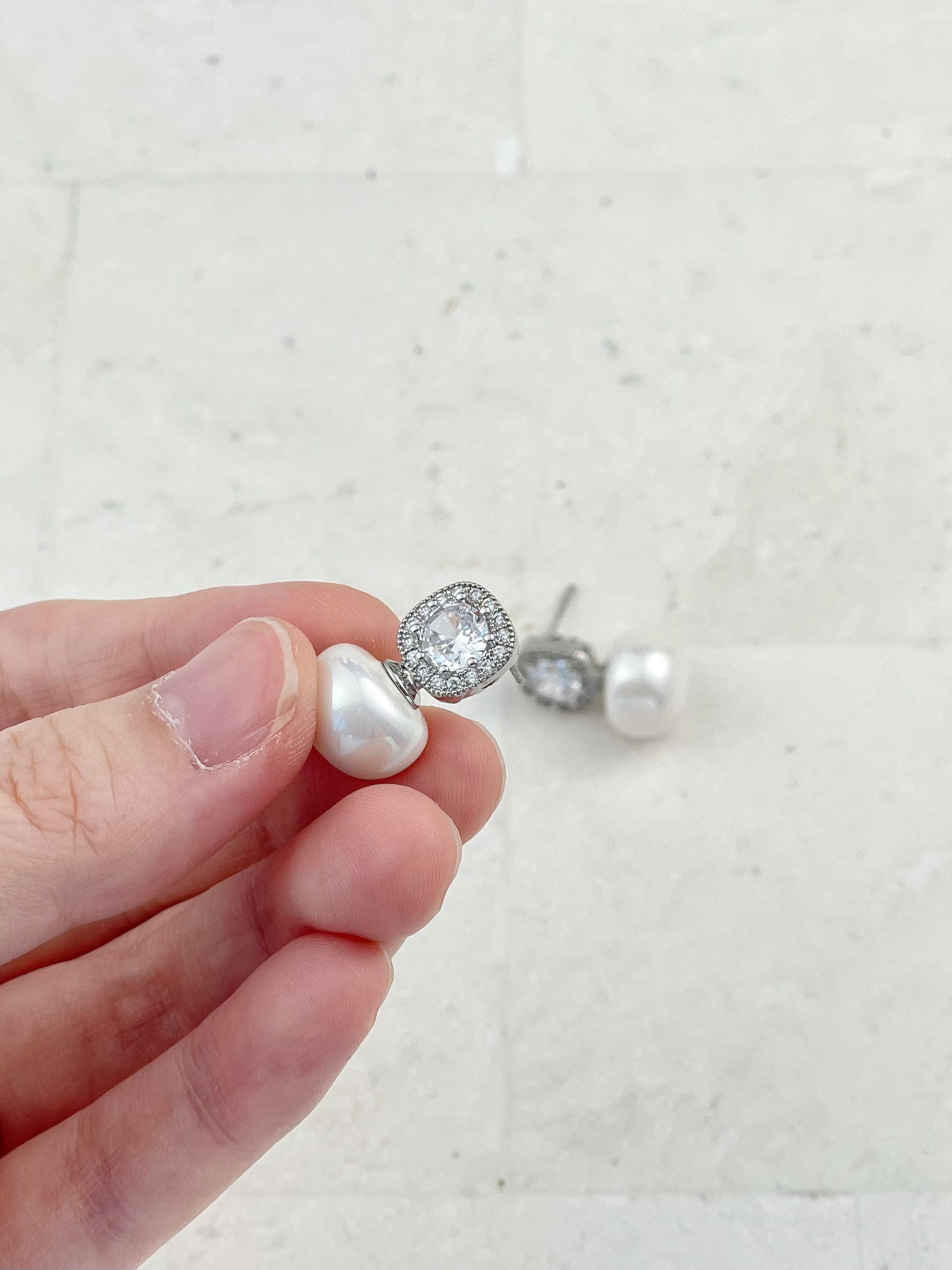 Silver Plated Cubic Zirconia Pearls Stud Earrings