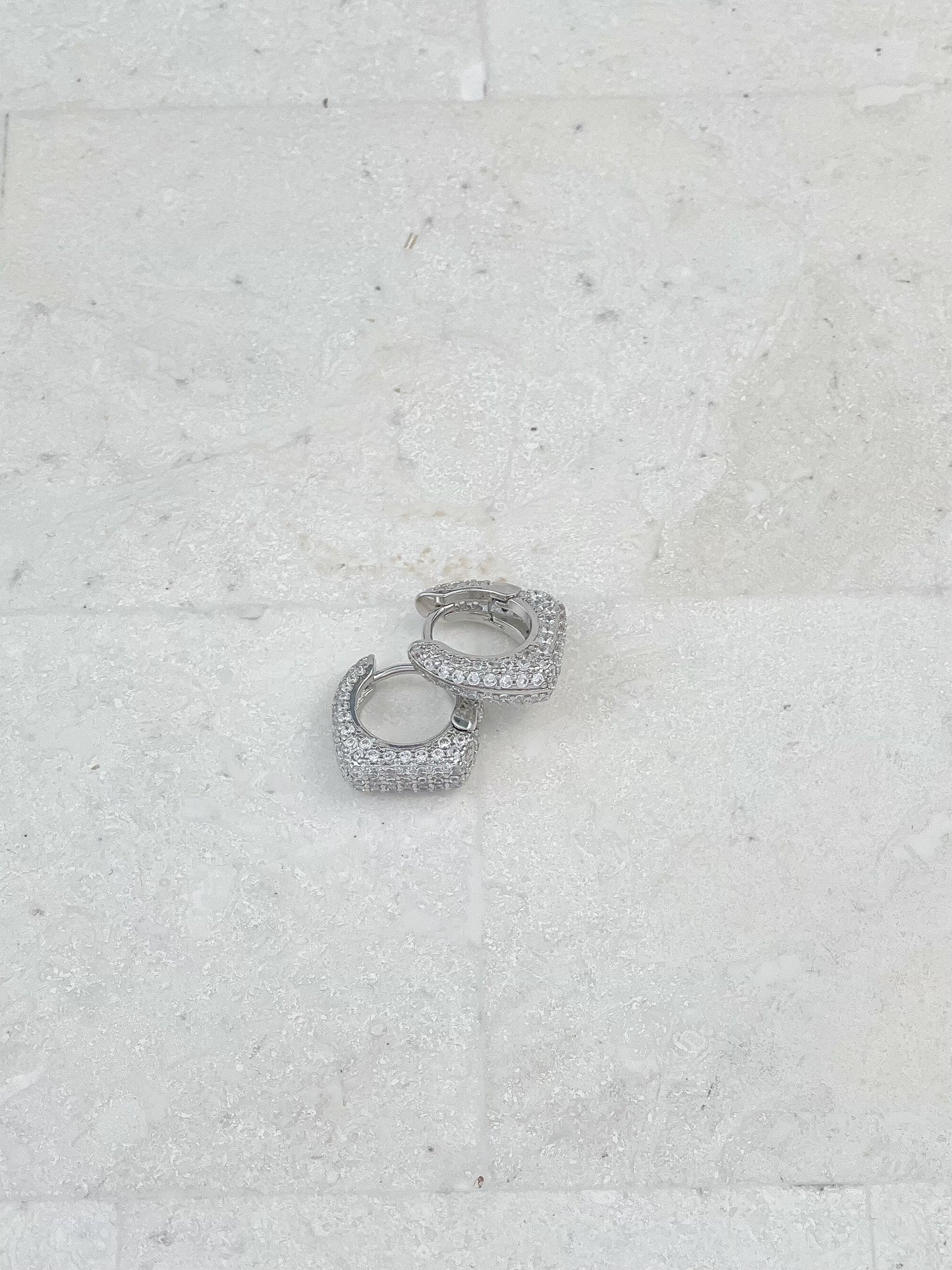 Silver Plated Full Diamond Bag Hoop Earrings