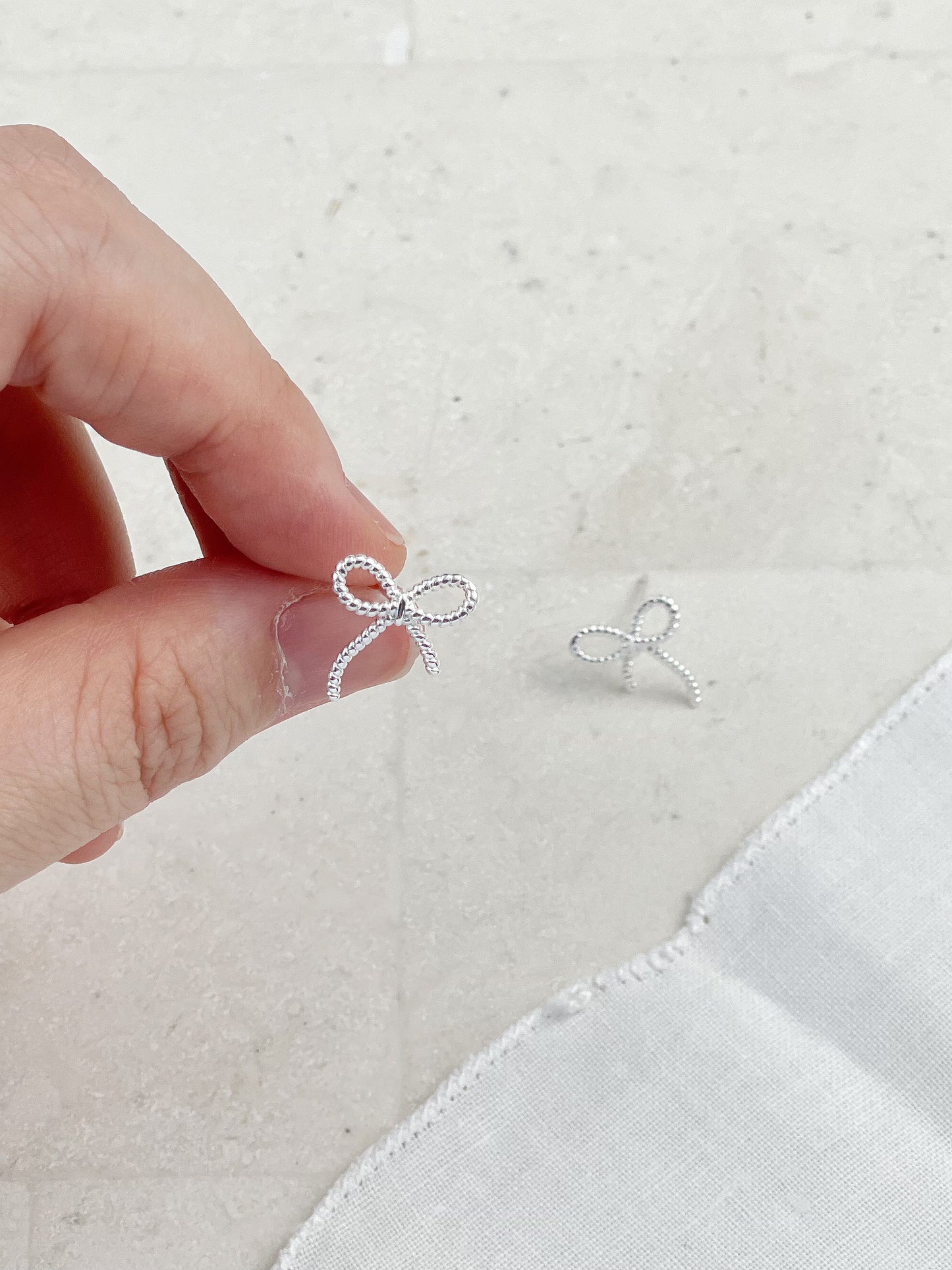 Silver Plated Twine Bow Stud Earrings