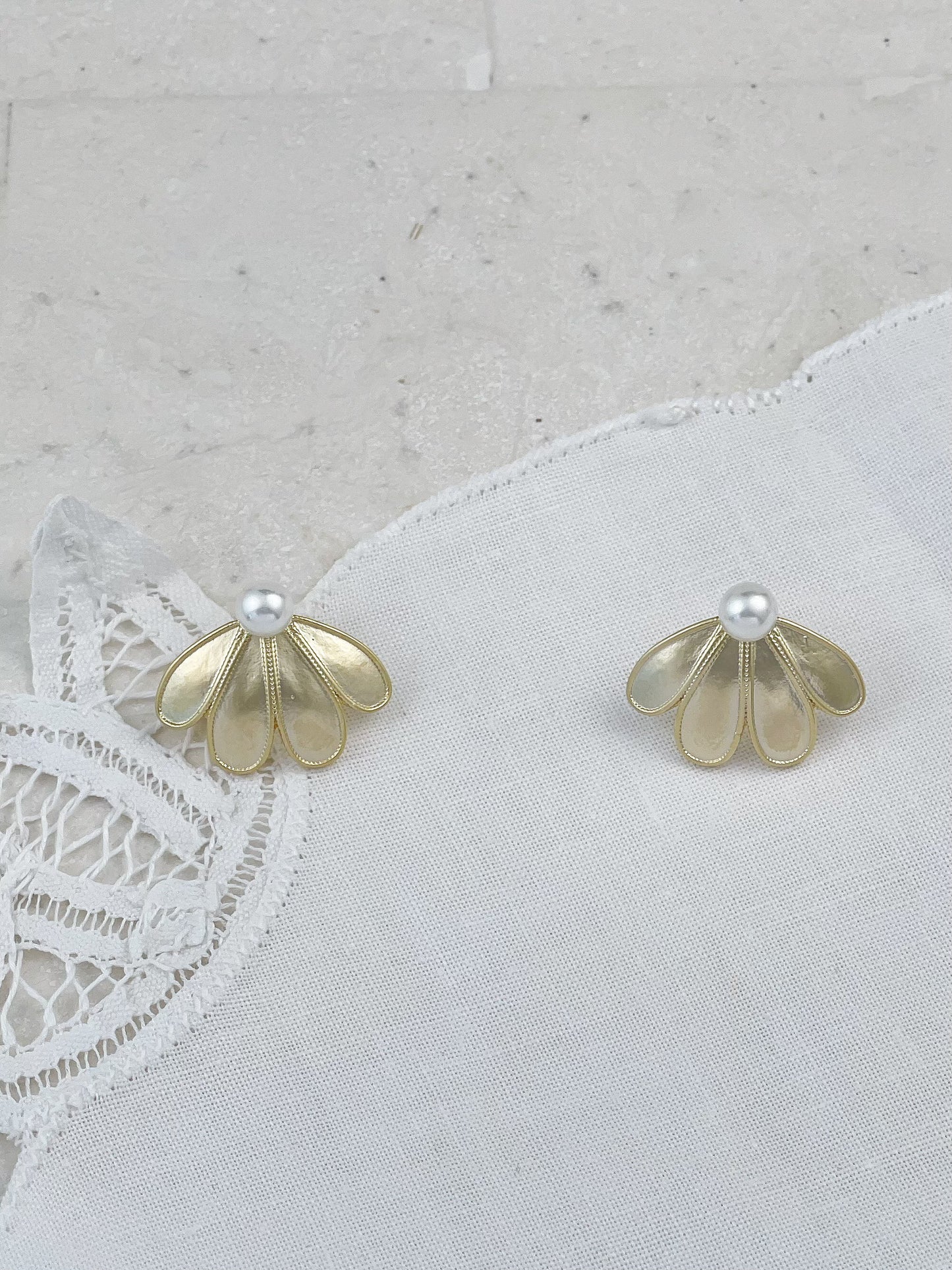 Gold Plated Mermaid Tail Pearls Stud Earrings