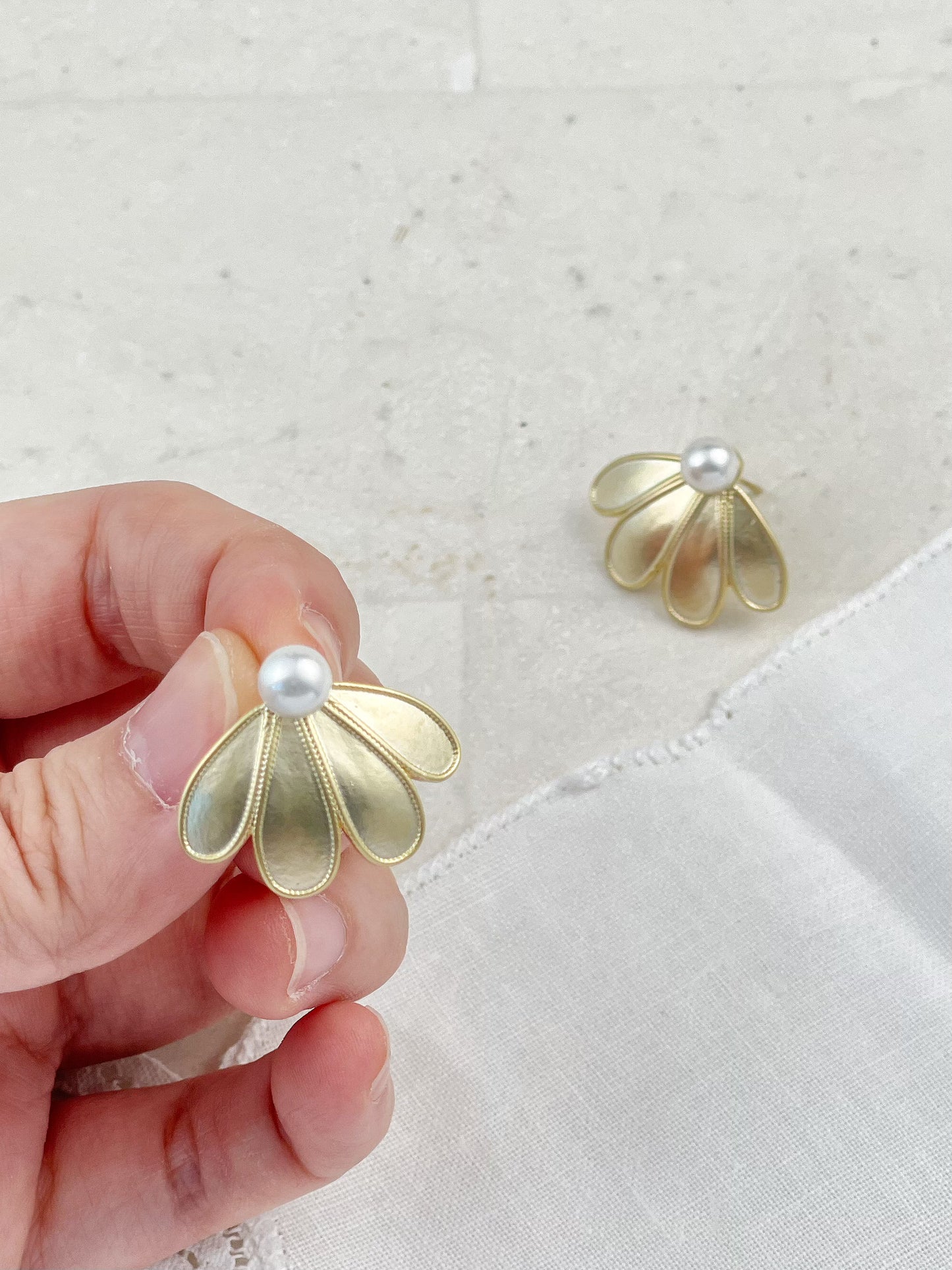 Gold Plated Mermaid Tail Pearls Stud Earrings