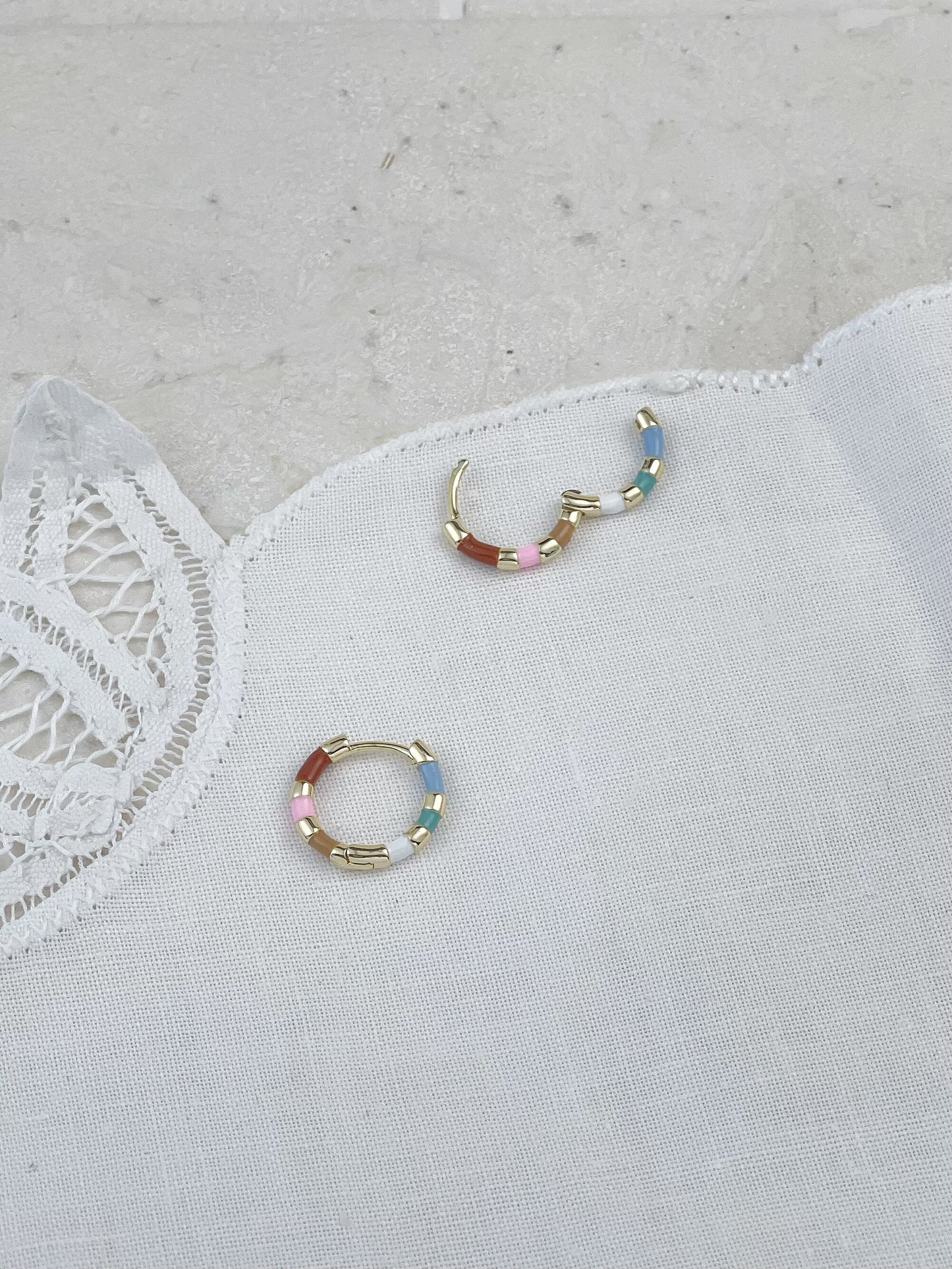 Gold Plated Enamel Hoops Earrings