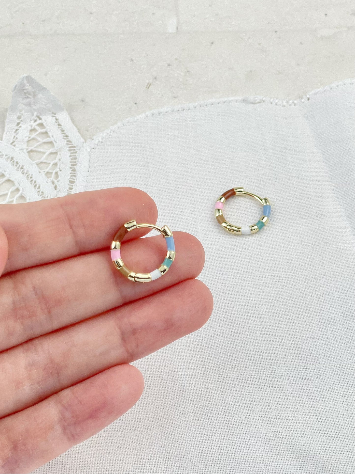 Gold Plated Enamel Hoops Earrings