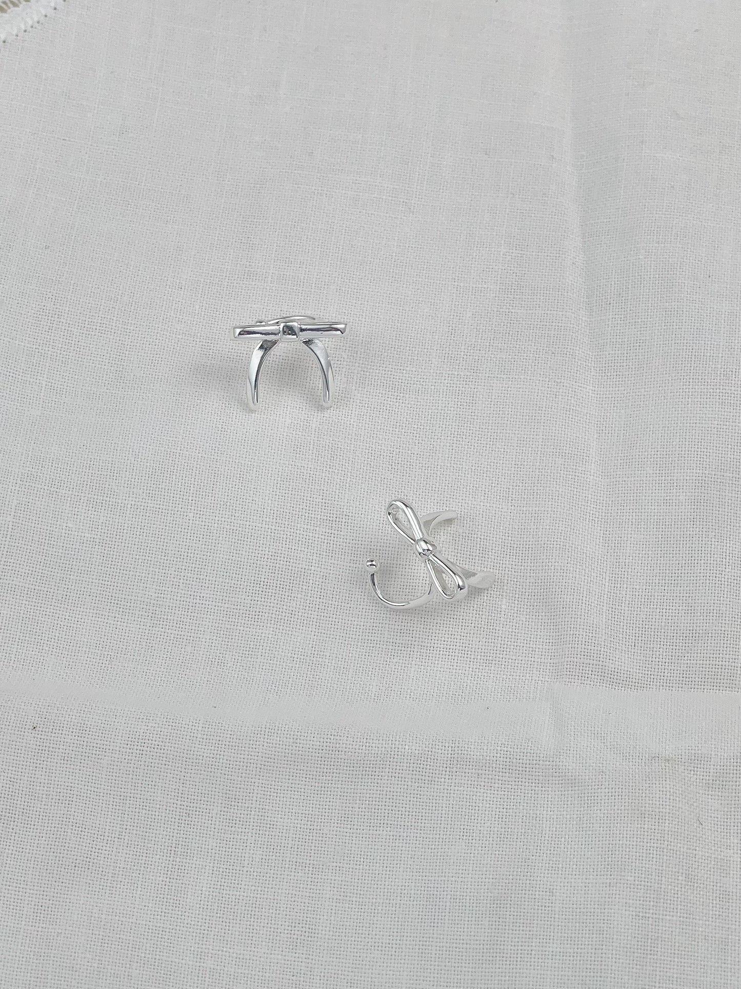 Silver 3D Bow Cuff Earrings