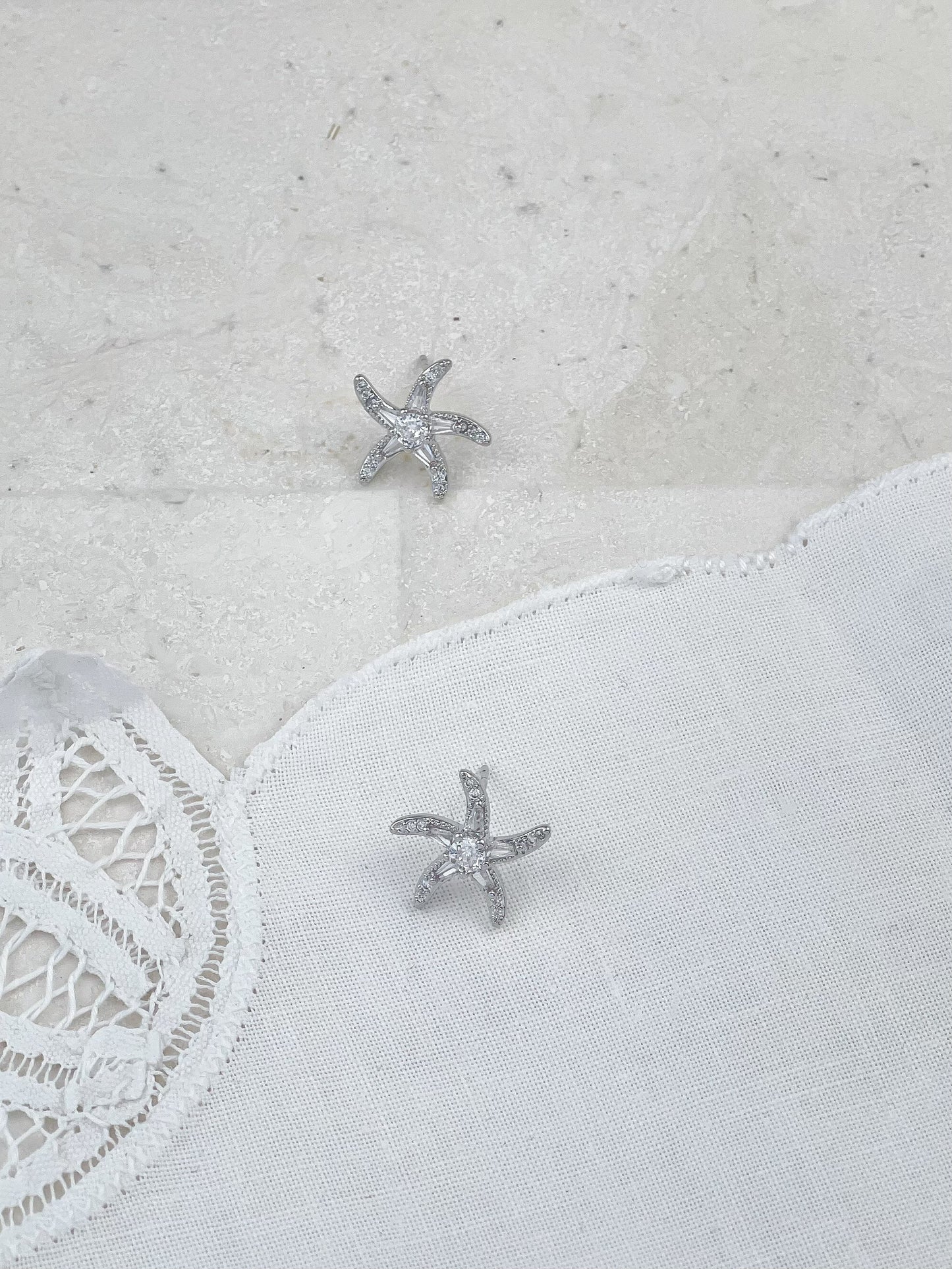 Silver Cubic Zirconia Starfish Stud Earrings