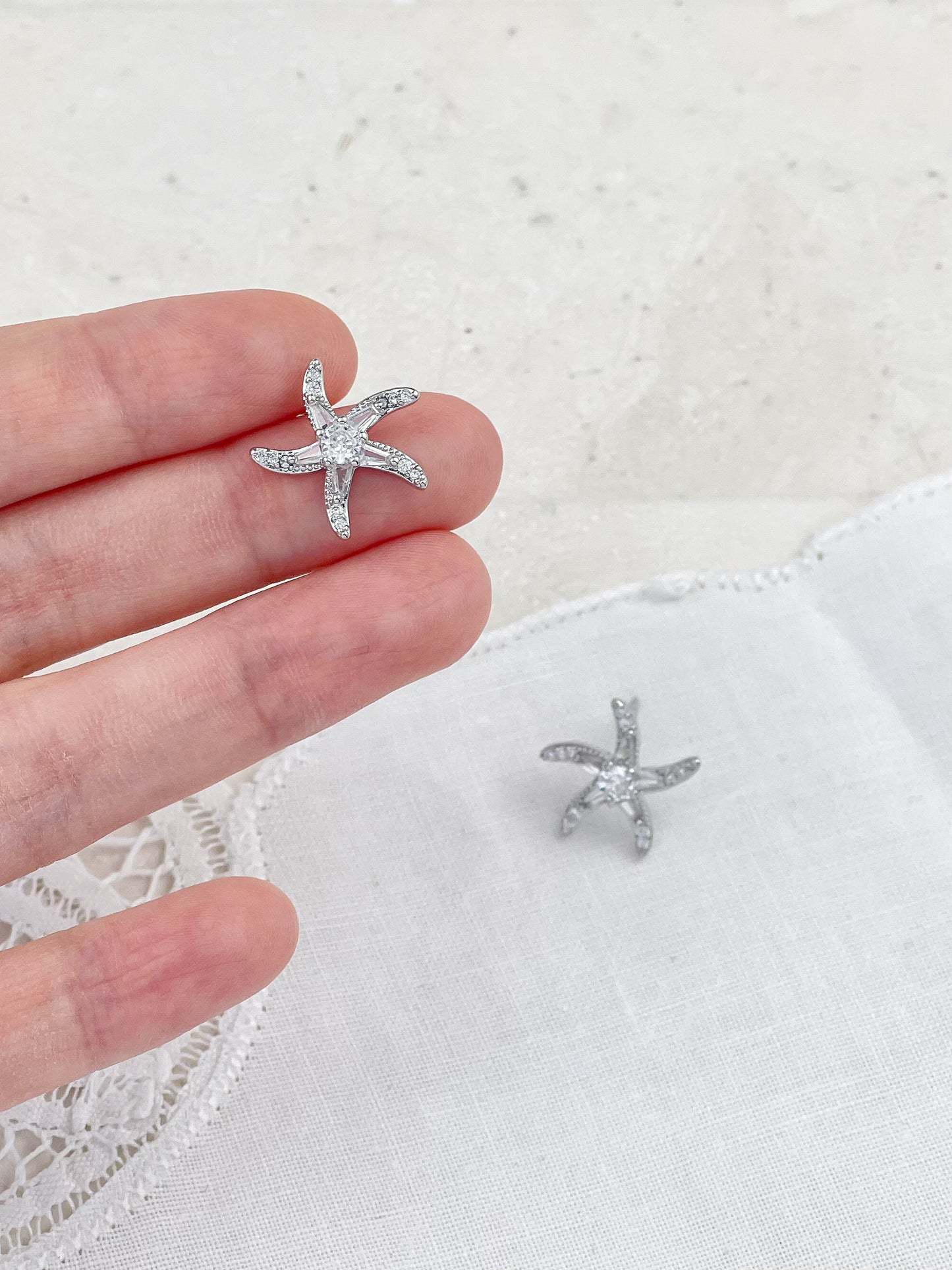 Silver Cubic Zirconia Starfish Stud Earrings