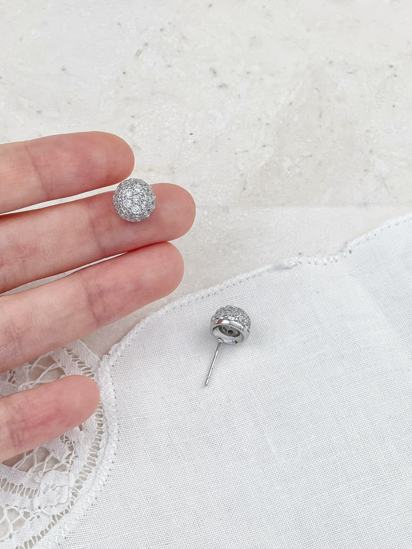 Silver Ball Diamond Stud Earrings