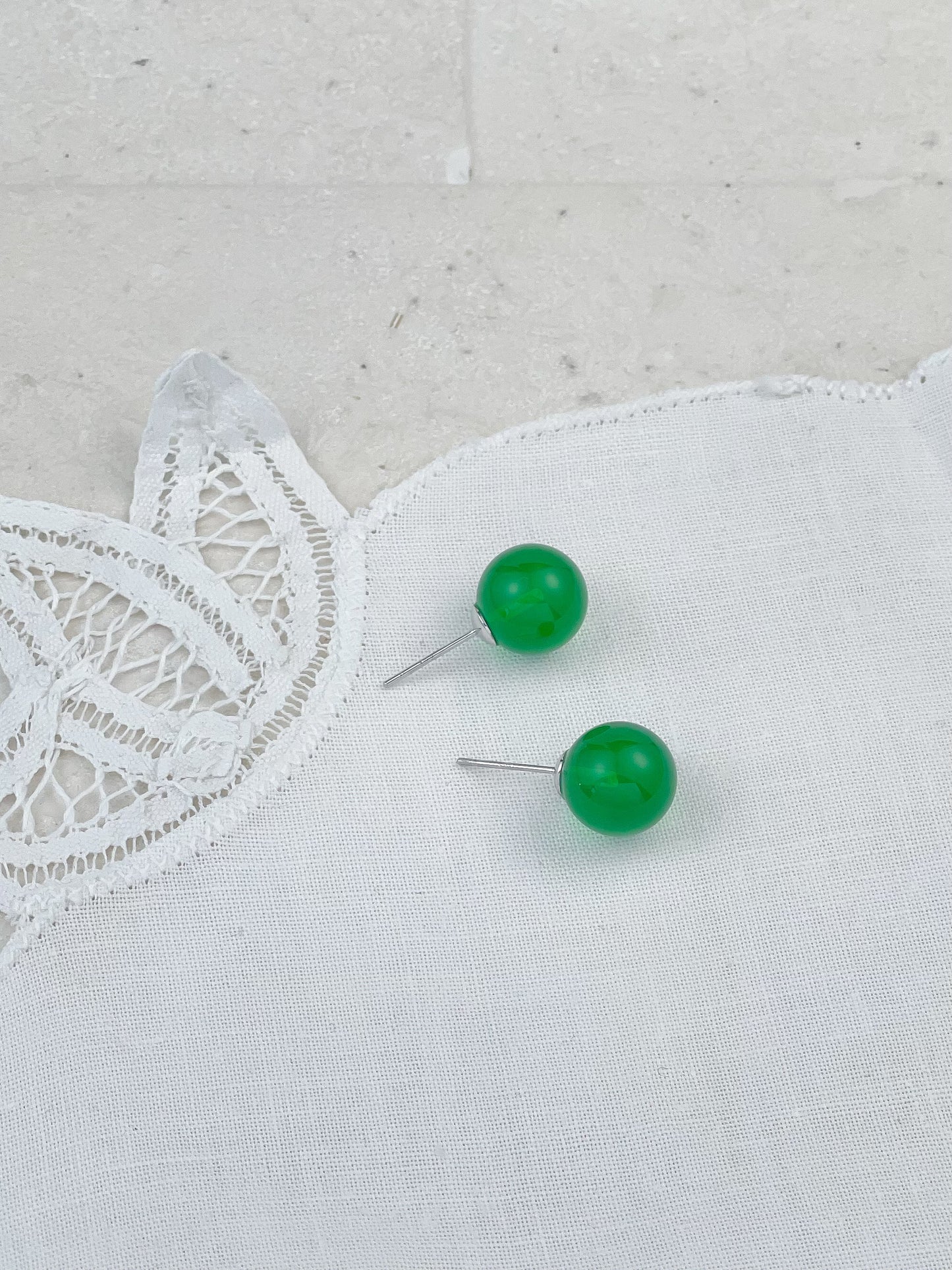 Green Chalcedony Ball Stud Earrings