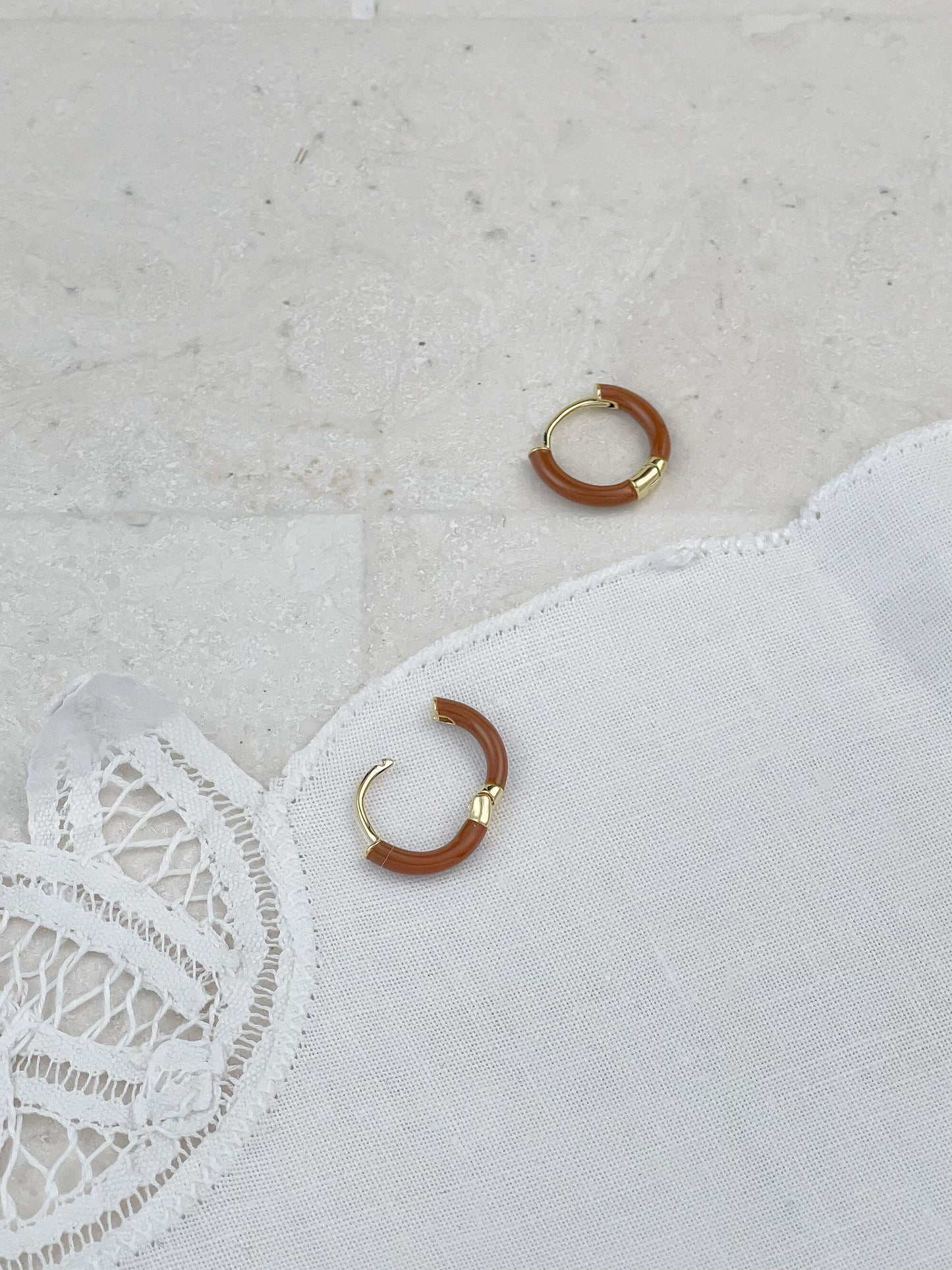 Gold Latte Enamel Hoop Earrings