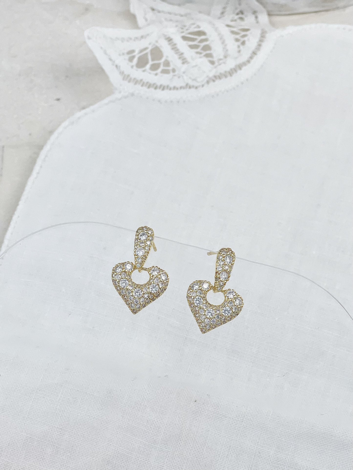 Gold /Silver Diamonds Water Drop Heart Earrings