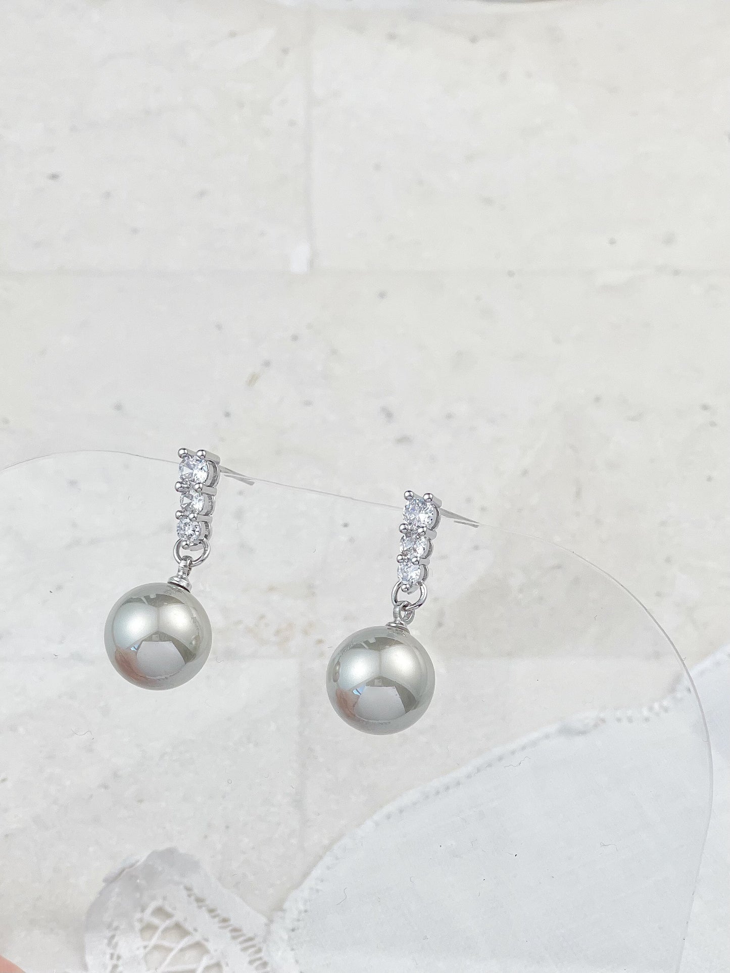 Silver Diamond Champagne Pearls Earrings