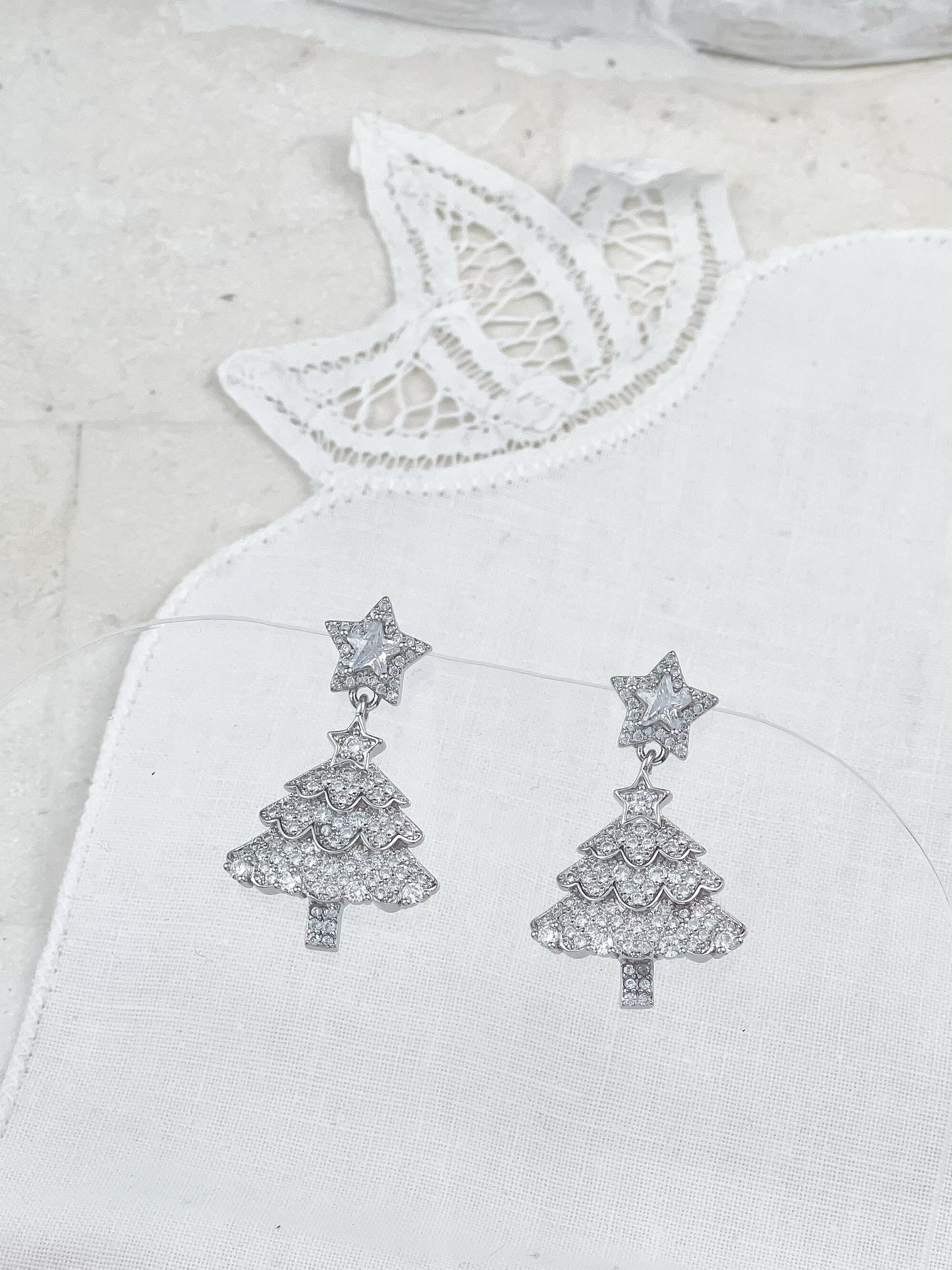 Silver Christmas Tree Earrings