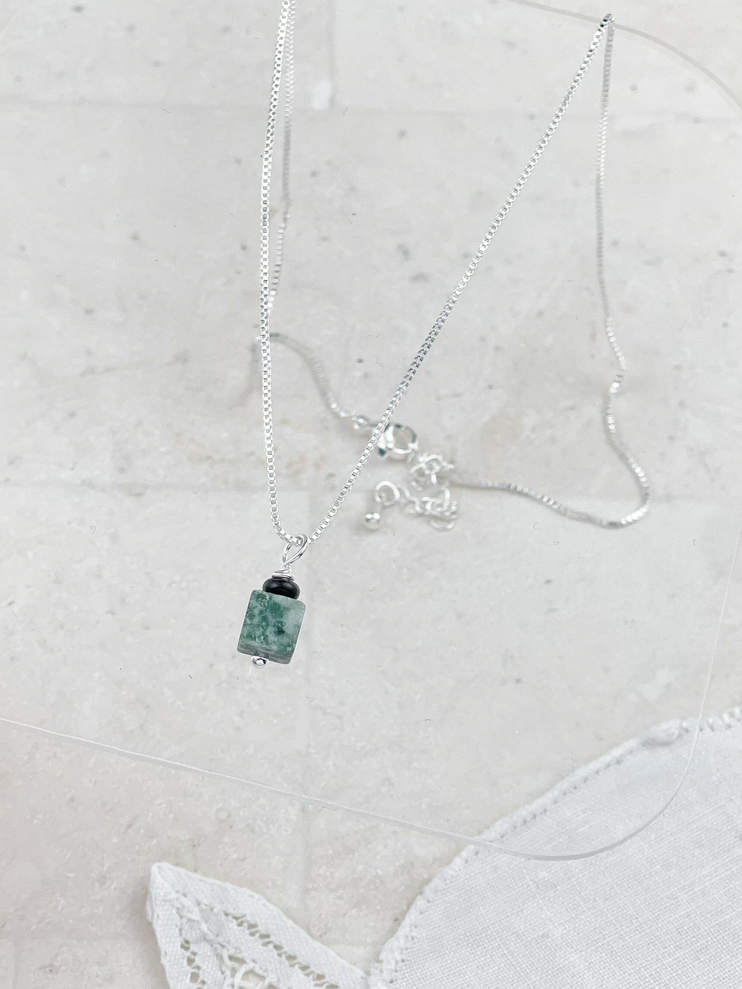 Silver Green Agate Necklace