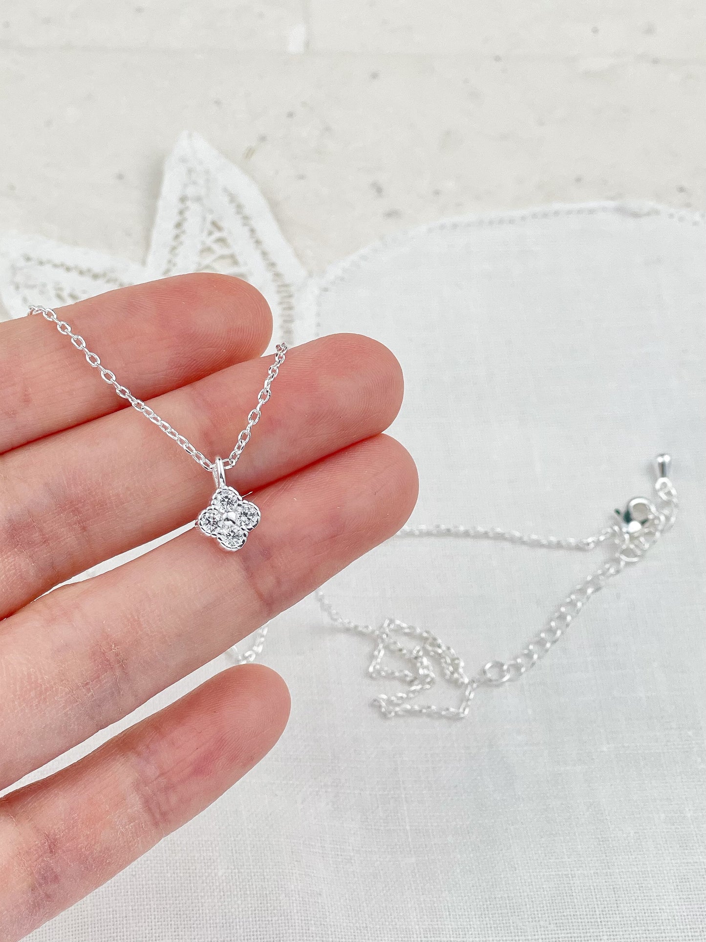 Silver Clover Cubic Zirconia Necklace