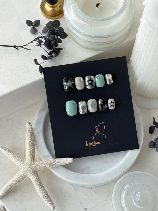 Mint Star Press On Nails
